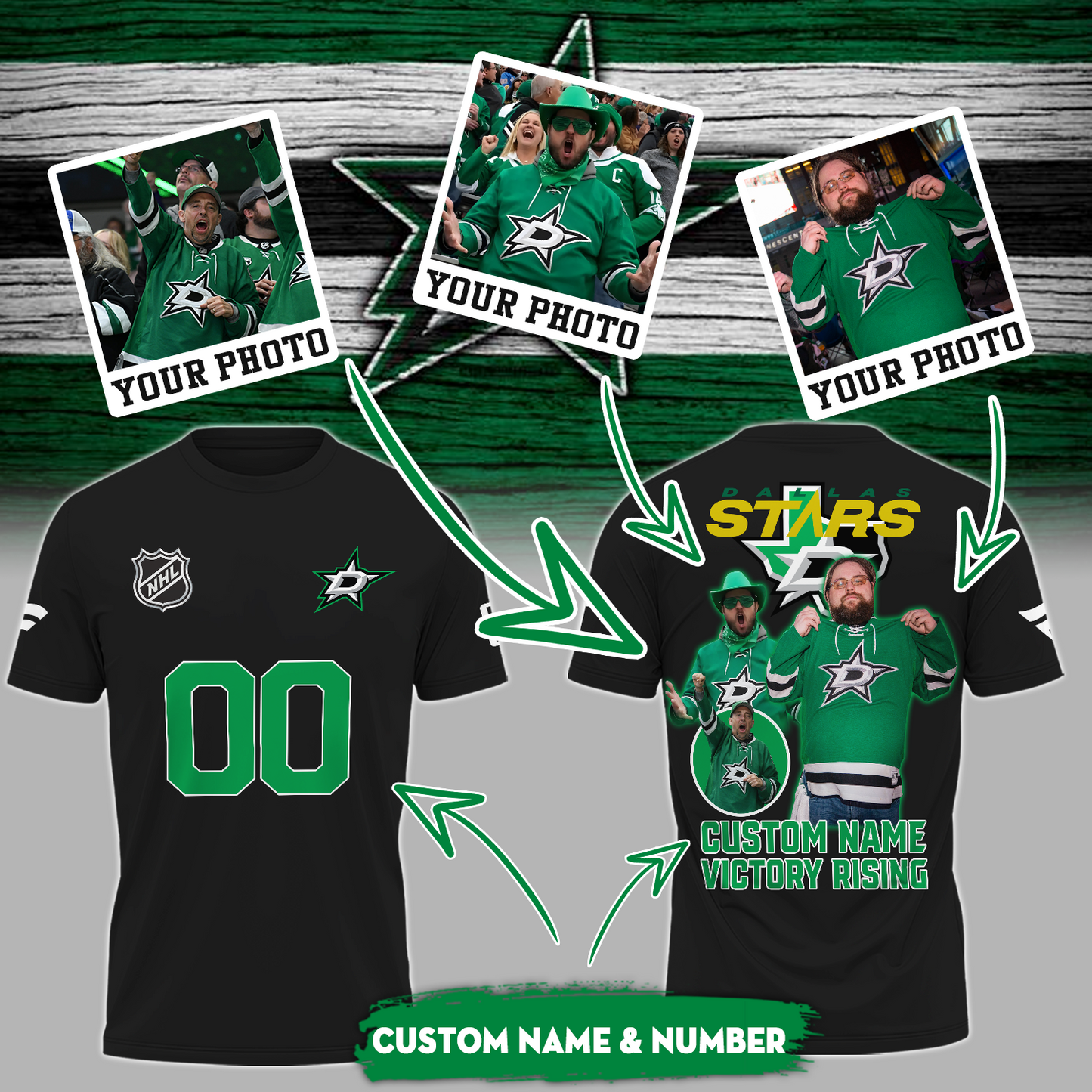 Dallas Stars NHL T-Shirt Custom Photo And Name And Number TM