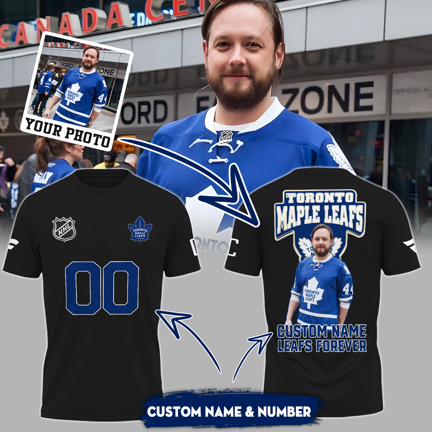 Toronto Maple Leafs NHL T-Shirt Custom Photo And Name And Number TM