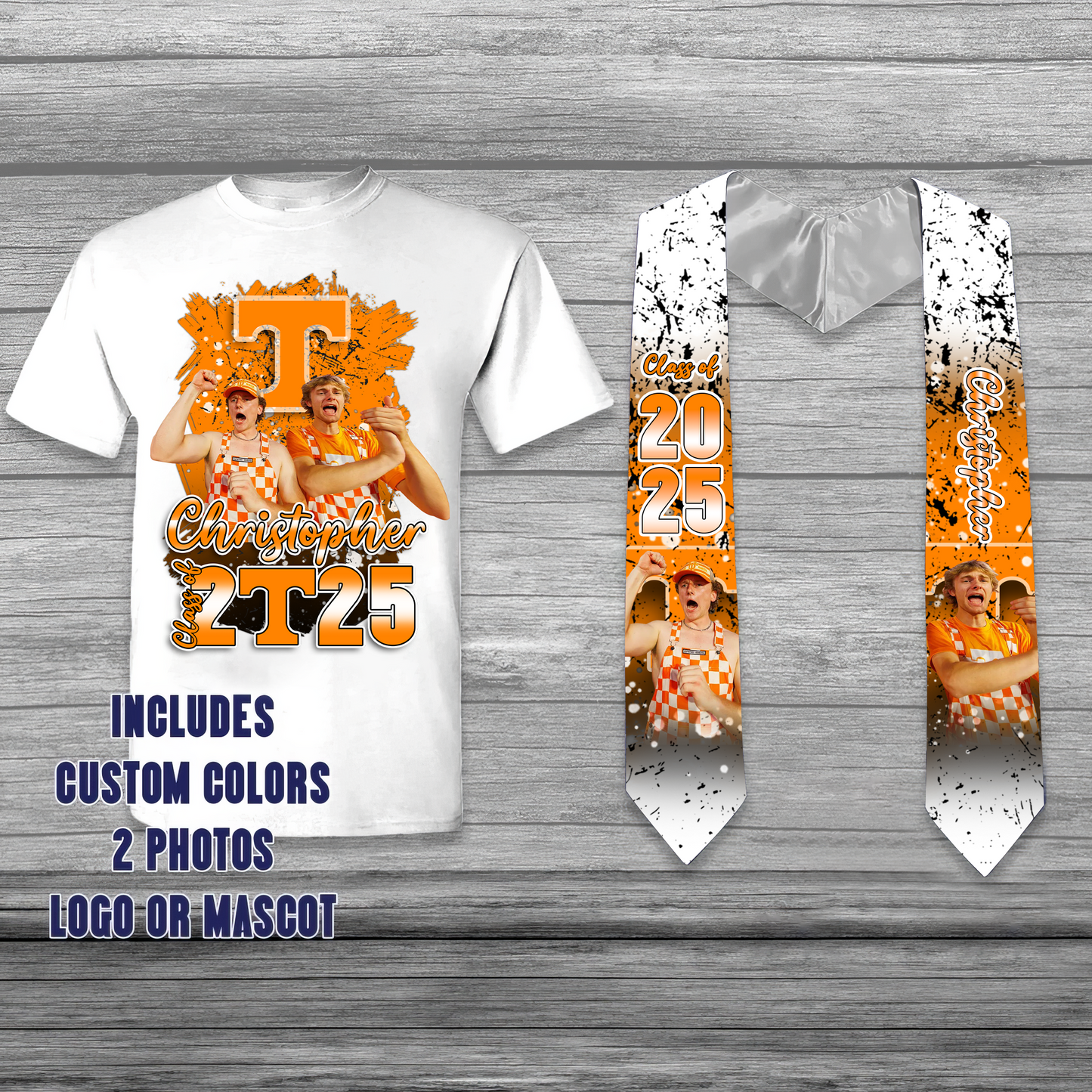 NCAA Tennessee Volunteers Customize Graduation Shirt and Stole Bundle