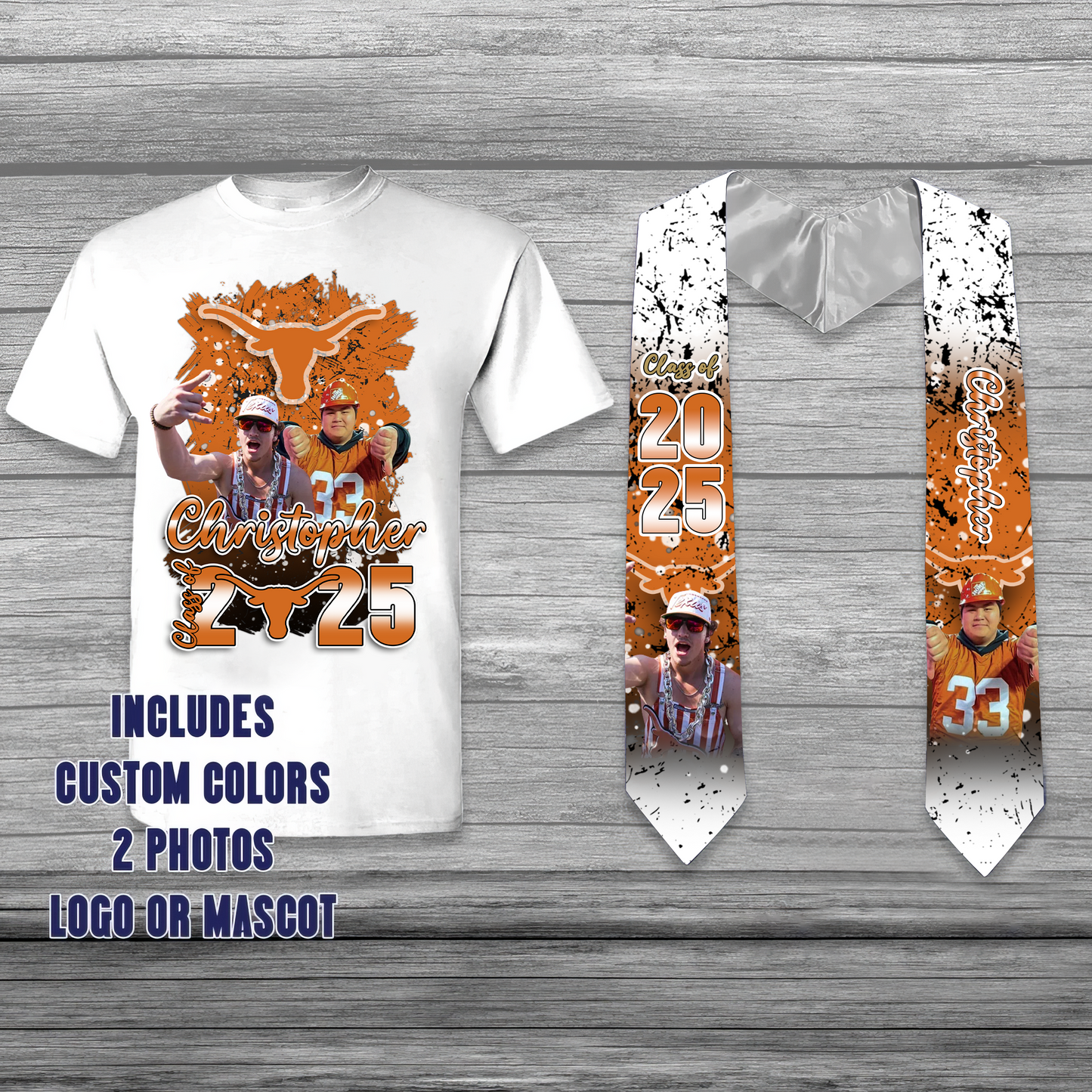 NCAA Texas Longhorns Customize Graduation Shirt and Stole Bundle