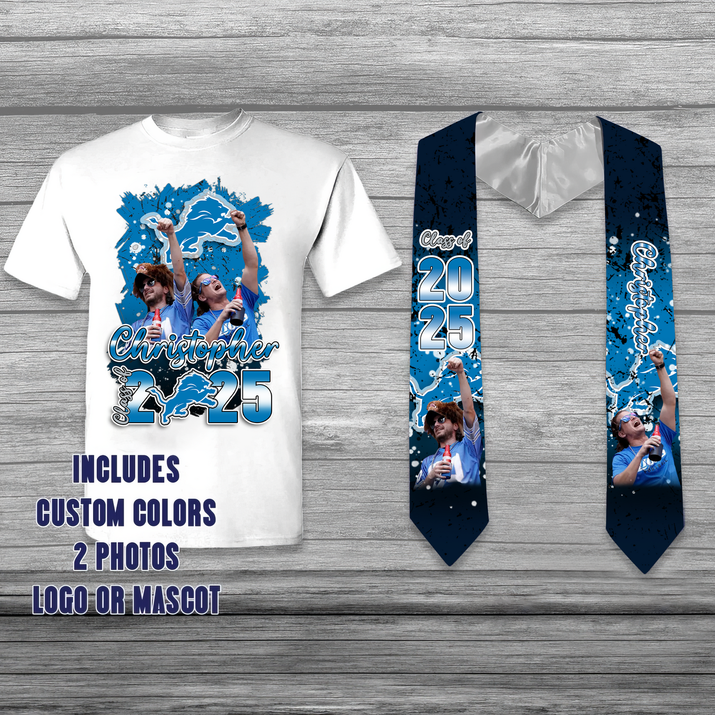 NFL Detroit Lions Customize Graduation Shirt and Stole Bundle