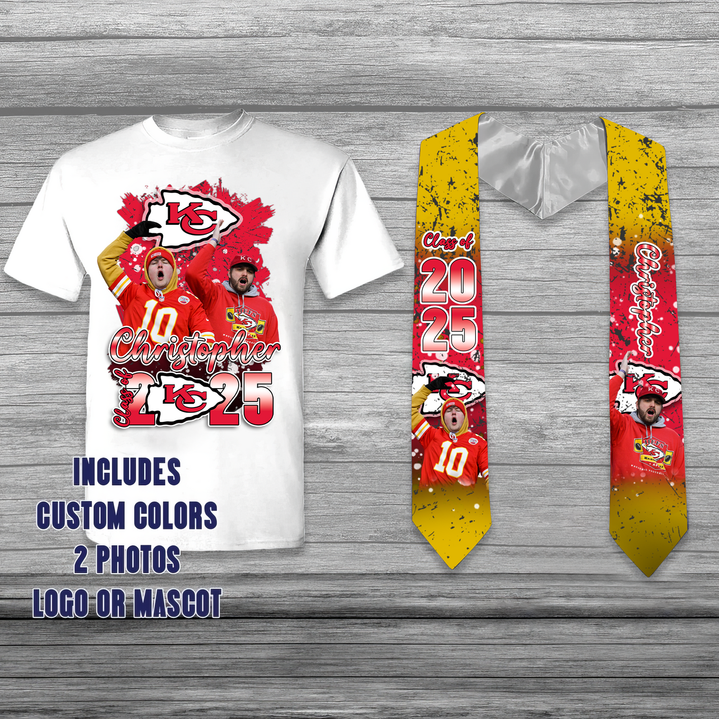 NFL Kansas City Chiefs Customize Graduation Shirt and Stole Bundle