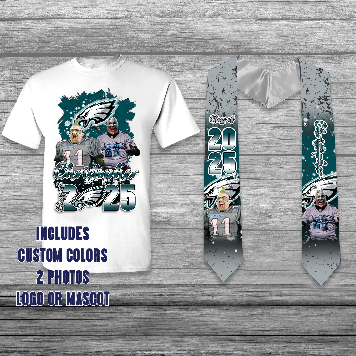 NFL Philadelphia Eagles Customize Graduation Shirt and Stole Bundle