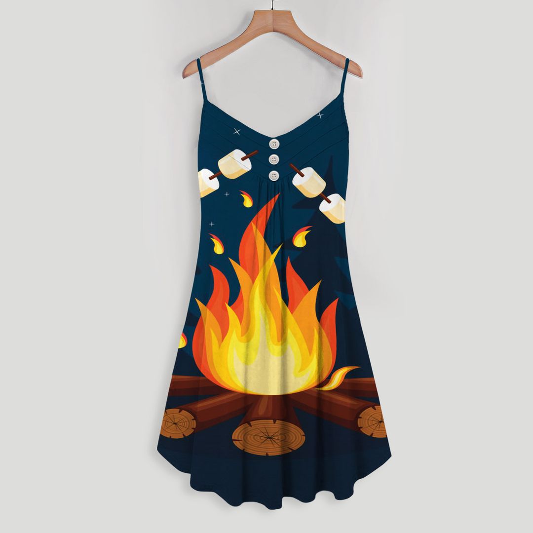 Camping Spaghetti Strap Summer Dress | Women Sleeveless V Neck Mini Dress