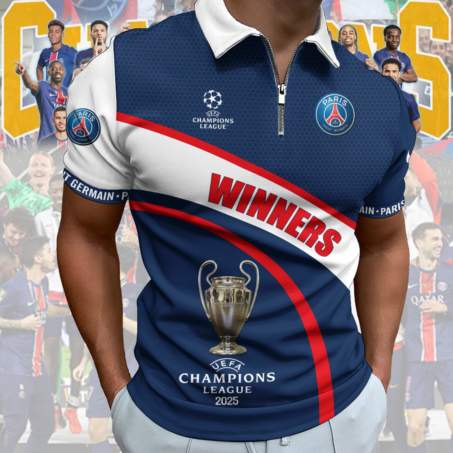 Paris Saint-Germain UEFA Champions League Champions Zipper Polo Shirt DDTTDT