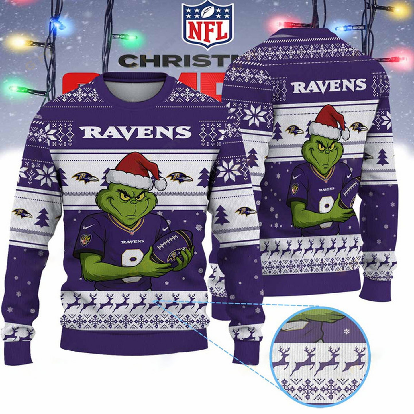 BAL X NFL Grinch Jersey Premium Ugly Sweater Xmas DATND THUONGNH