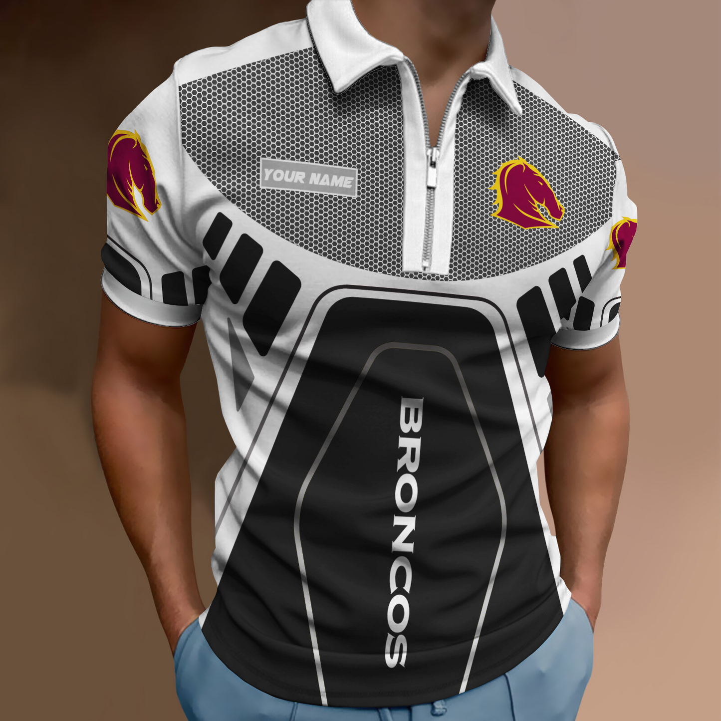 Brisbane Broncos NRL Zipper Polo Shirt NDD