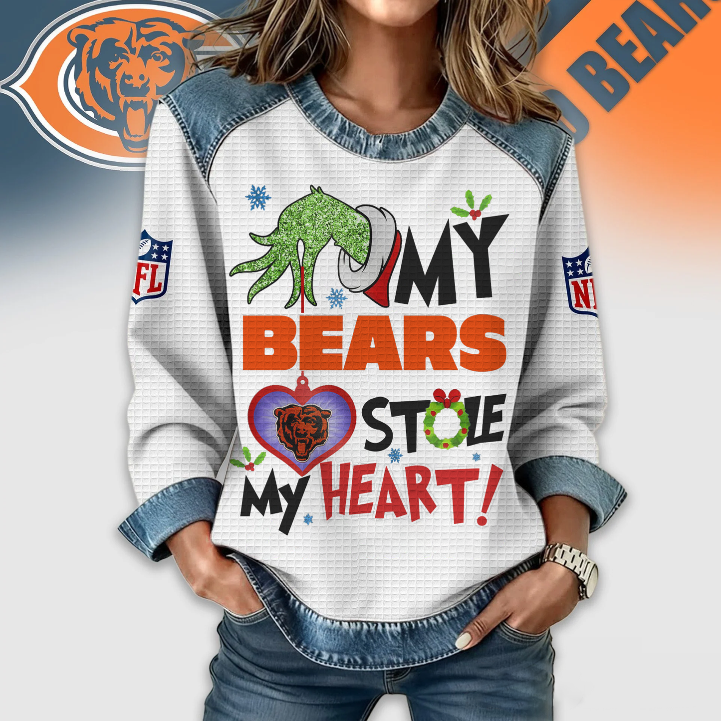 CHI Premium NFL Grinch Women‘s Casual Sweatshirt DDT 081125 NTL