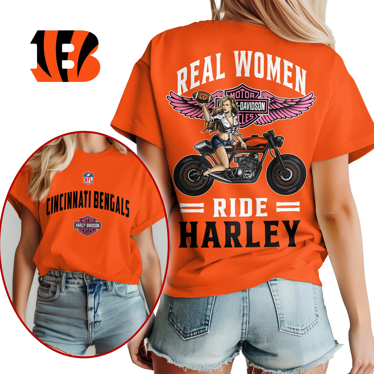 CIN Premium NFL Real Women Ride Harley 3D Shirt DDT CTND