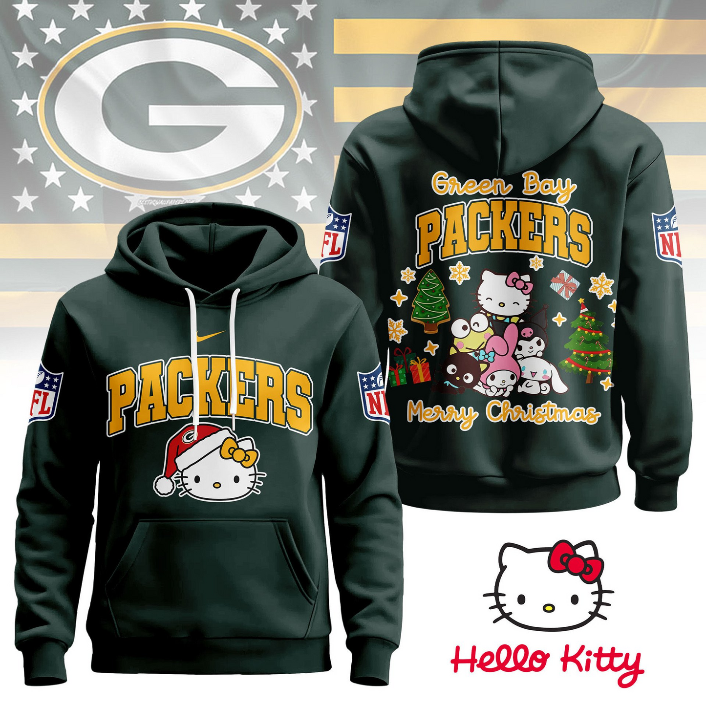 GBP Premium NFL Hello Kitty Christmas 3D Hoodie DDT CTND
