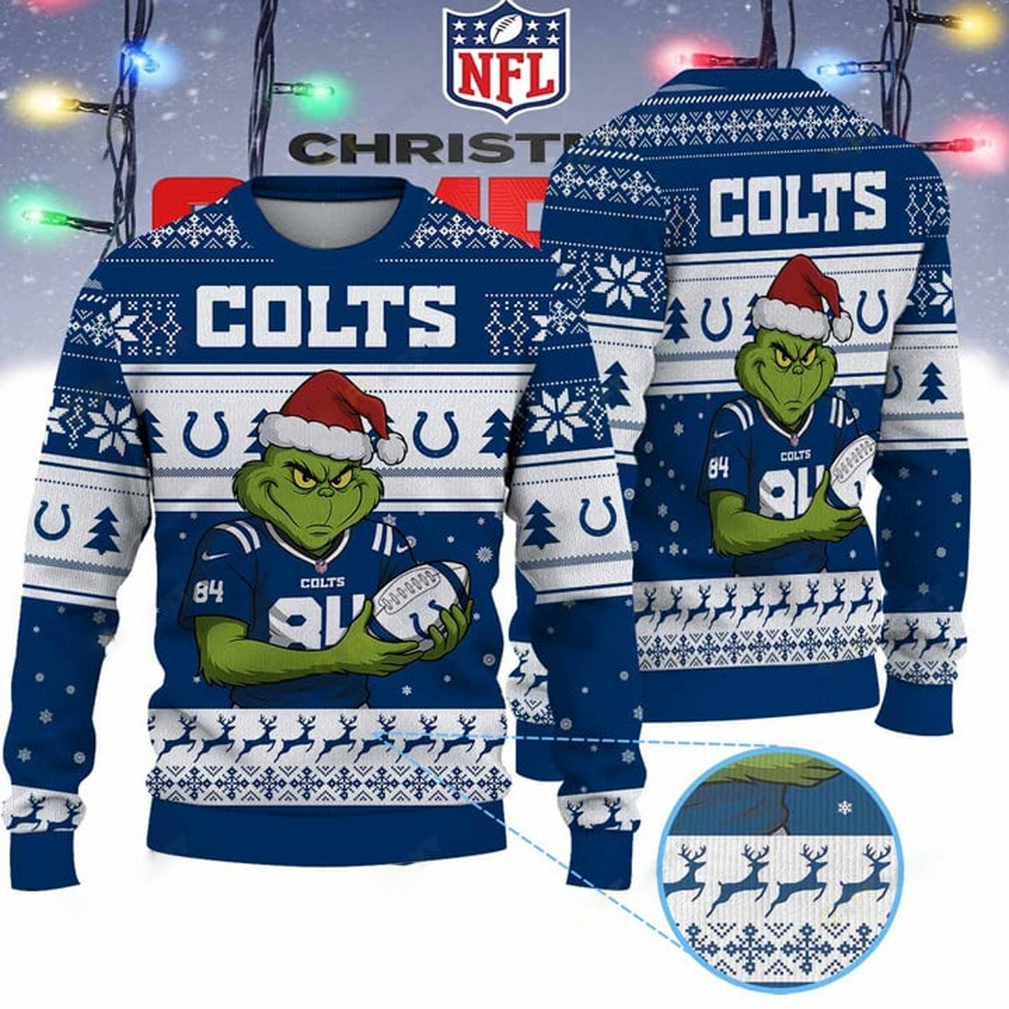 IND X NFL Grinch Jersey Premium Ugly Sweater Xmas DATND THUONGNH