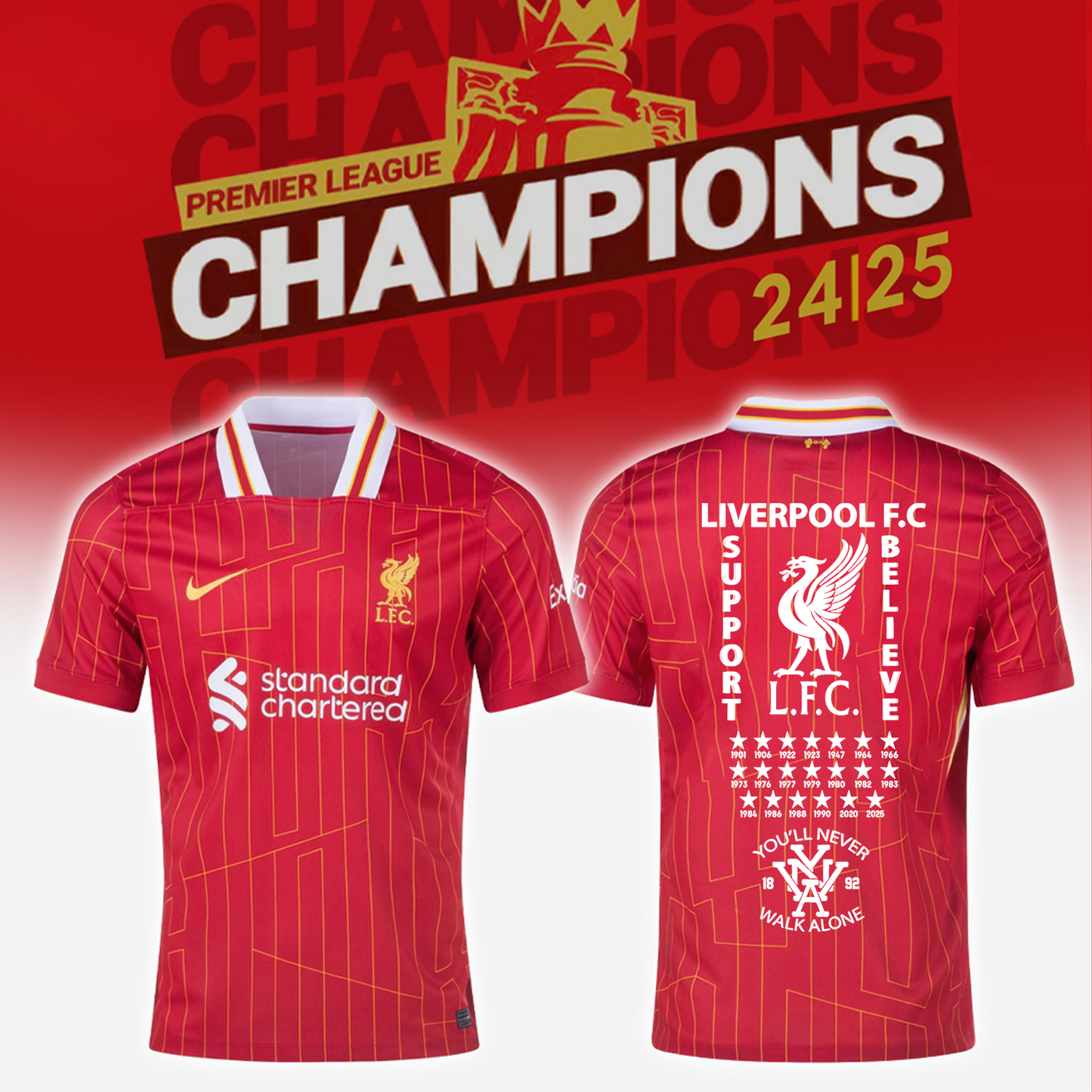 Liverpool Premier League Champions 2024-25 Season Tshirt V15 NDD