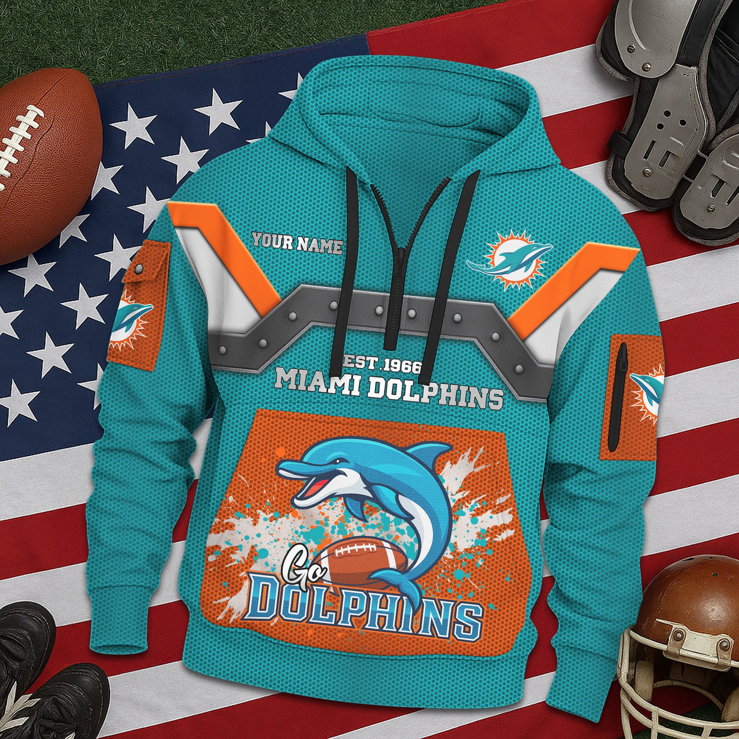 MD Premium NFL 3D Half Zip Hoodie DDT NTL