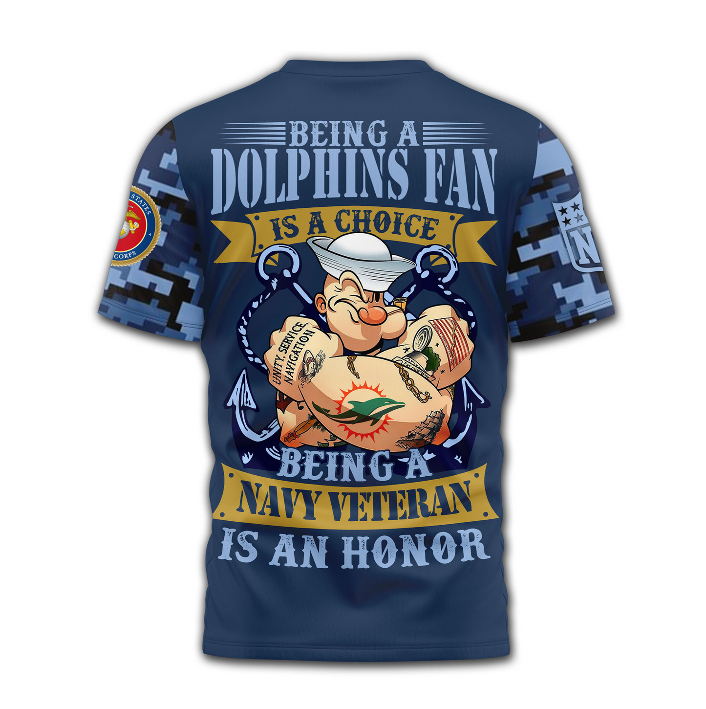 MD Premium NFL Navy Veteran Popeye 3D Shirt DDT CTND
