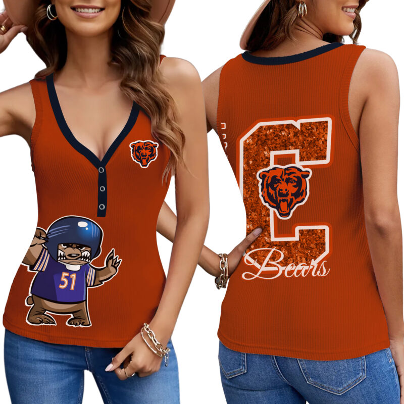 PREMIUM NFL X CHI Women V-Neck Ribbed Tank Top NDT NHM