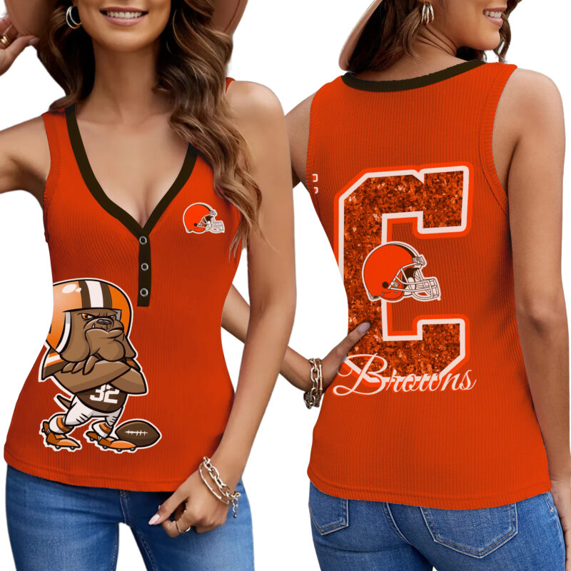PREMIUM NFL X CLE Women V-Neck Ribbed Tank Top NDT NHM