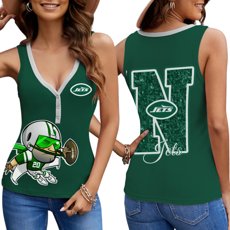 PREMIUM NFL X NYJ Women V-Neck Ribbed Tank Top NDT NHM