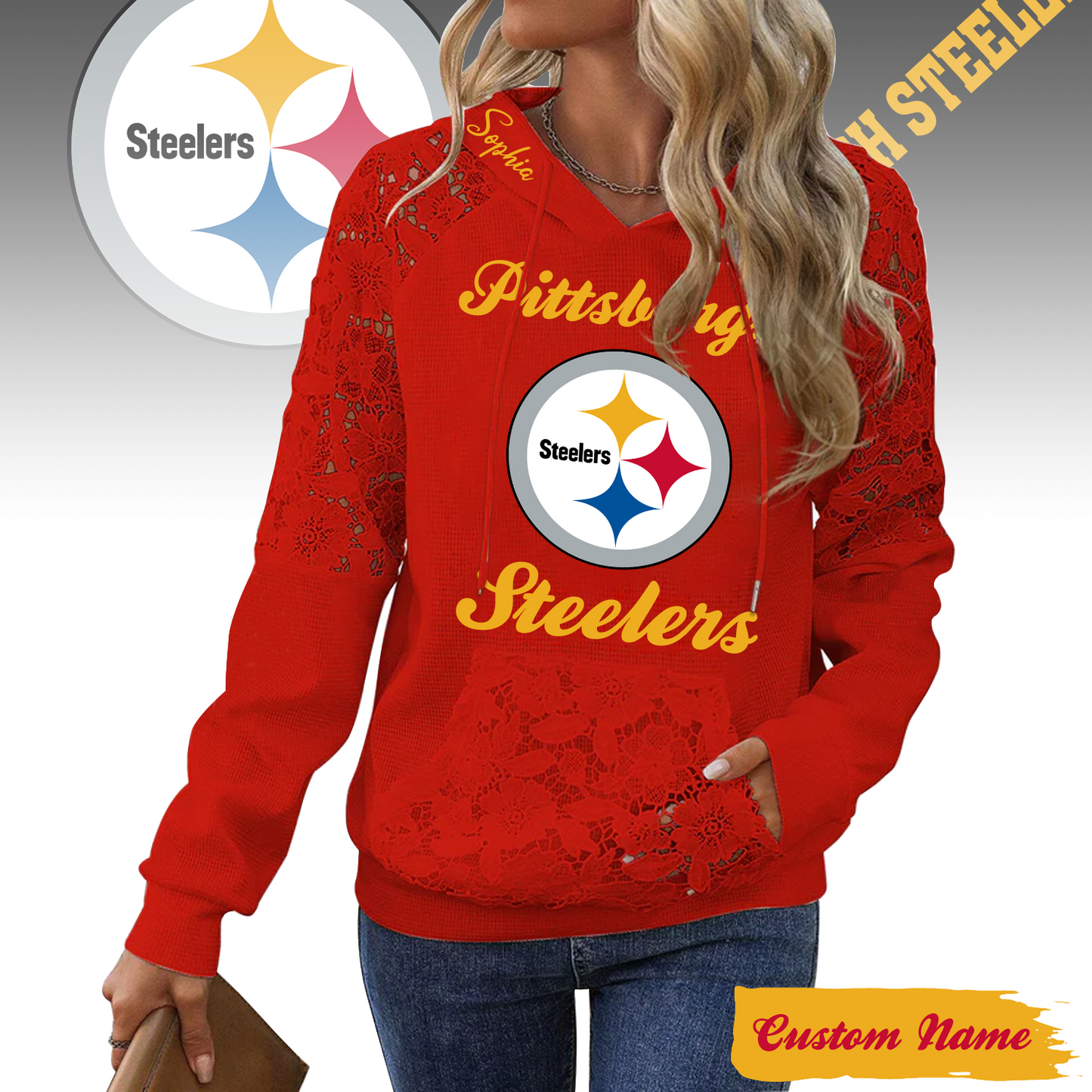 PREMIUM NFL X PIT Women's Lace Paneled Waffle Hoodie With Pockets SHIRT NDT TDT