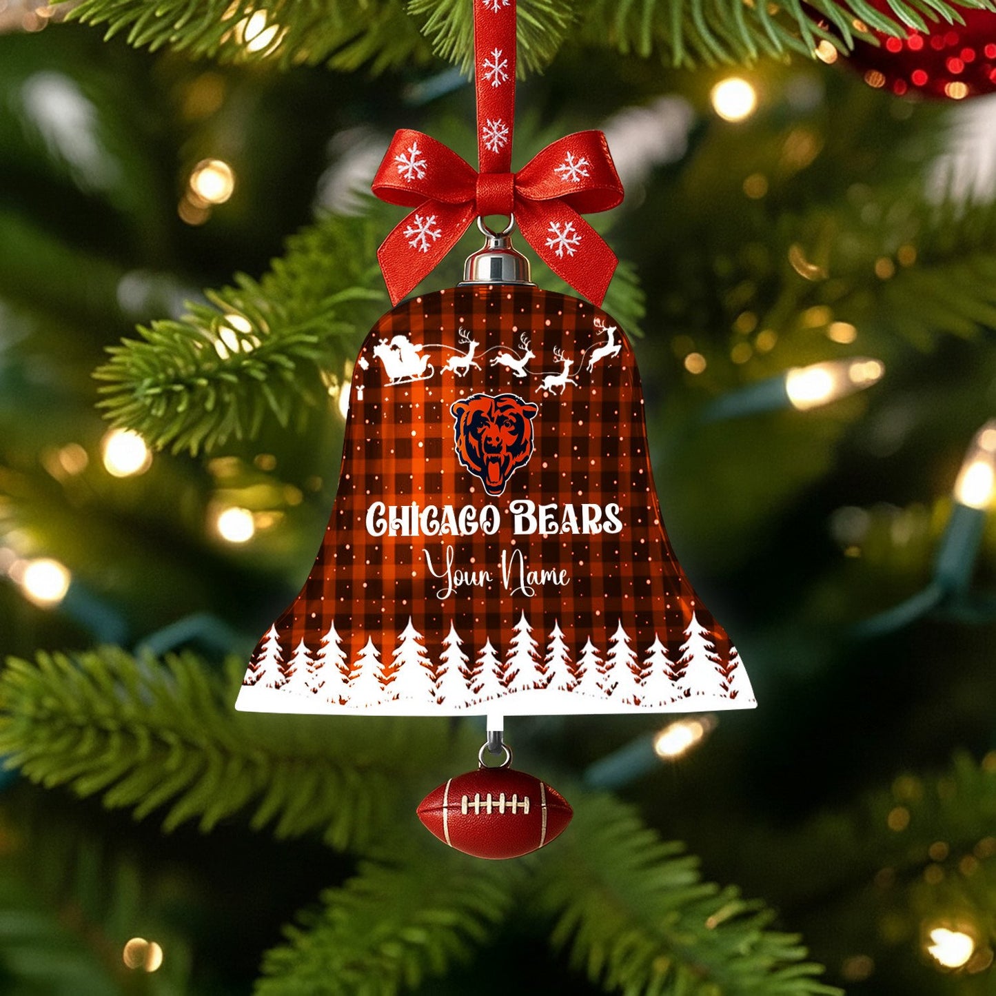 PREMIUM NFL X CHI Christmas Bell Ornament Custom Name NDT NHM 131125