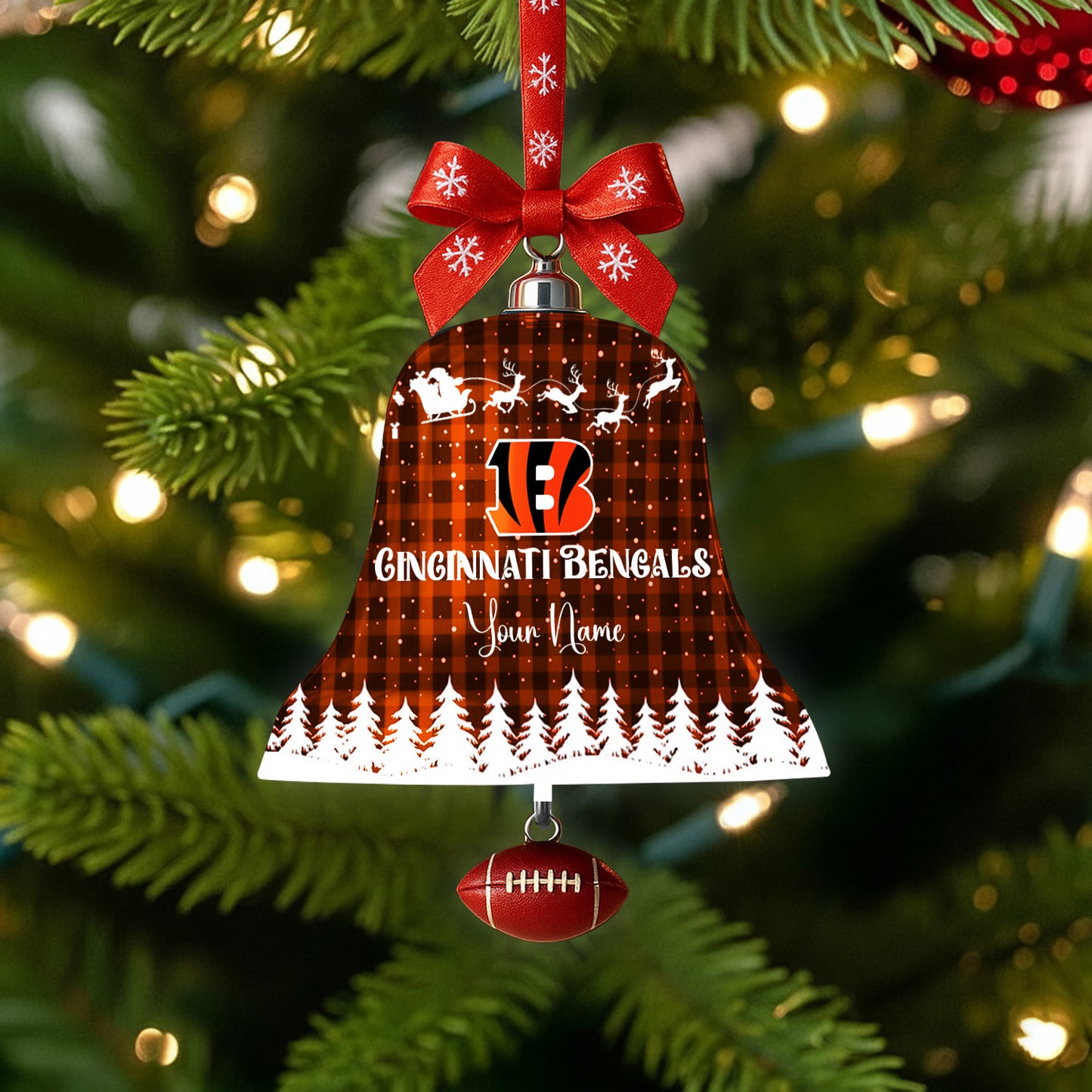 PREMIUM NFL X CIN Christmas Bell Ornament Custom Name NDT NHM 131125