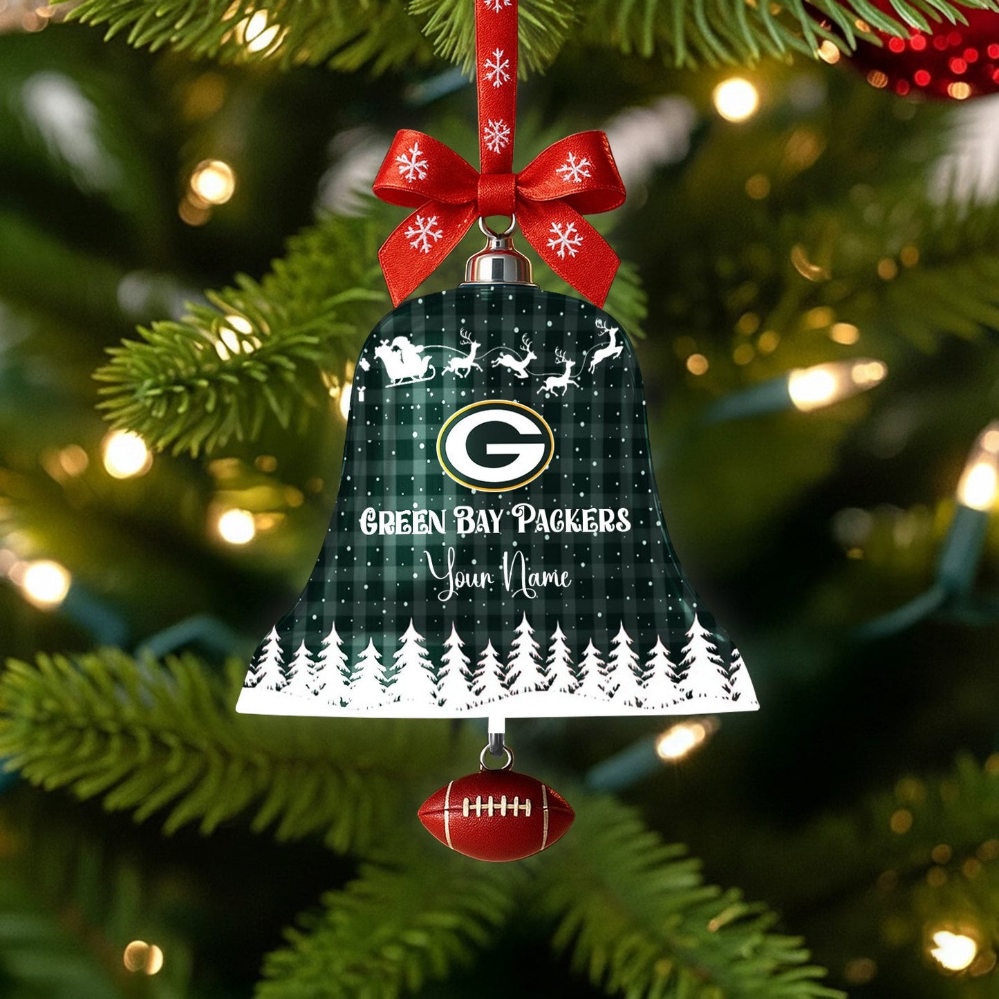 PREMIUM NFL X GB Christmas Bell Ornament Custom Name NDT NHM 131125