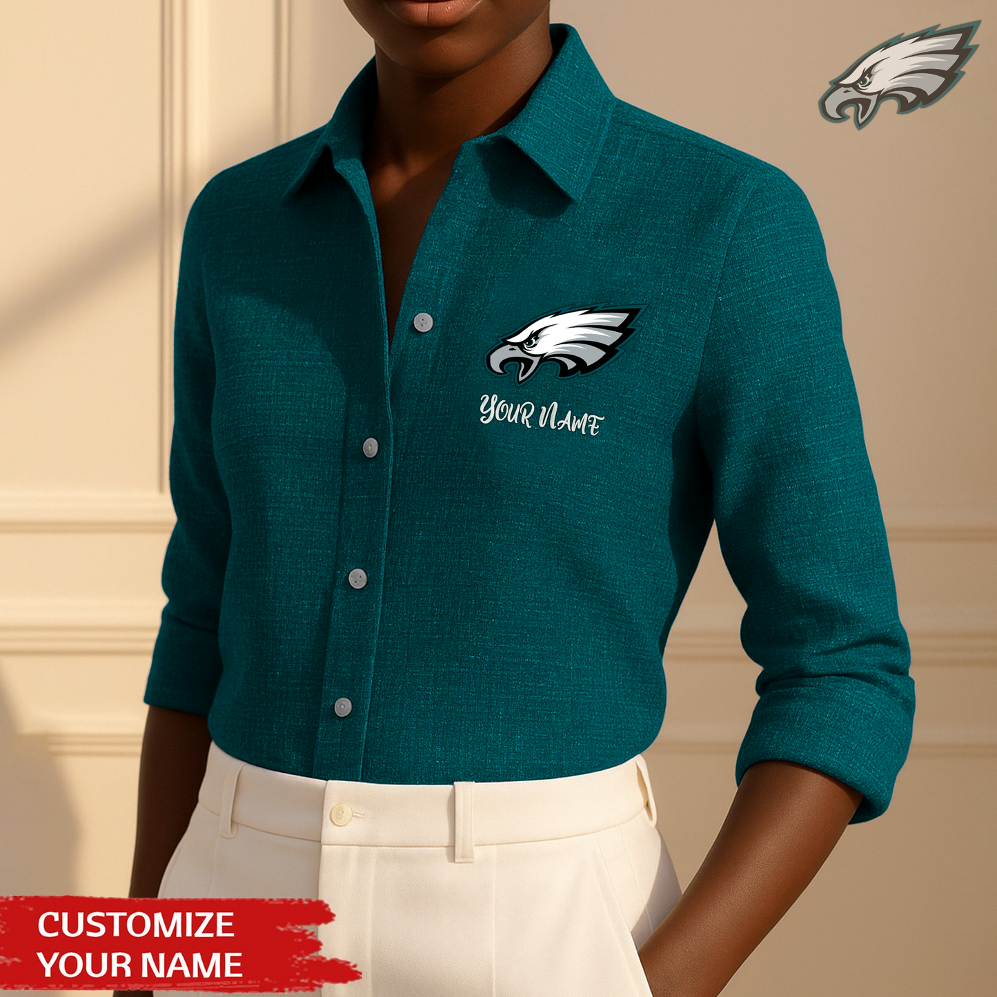 Premium NFL PHI Long Sleeve Button Up Shirt V1 NMD TTV