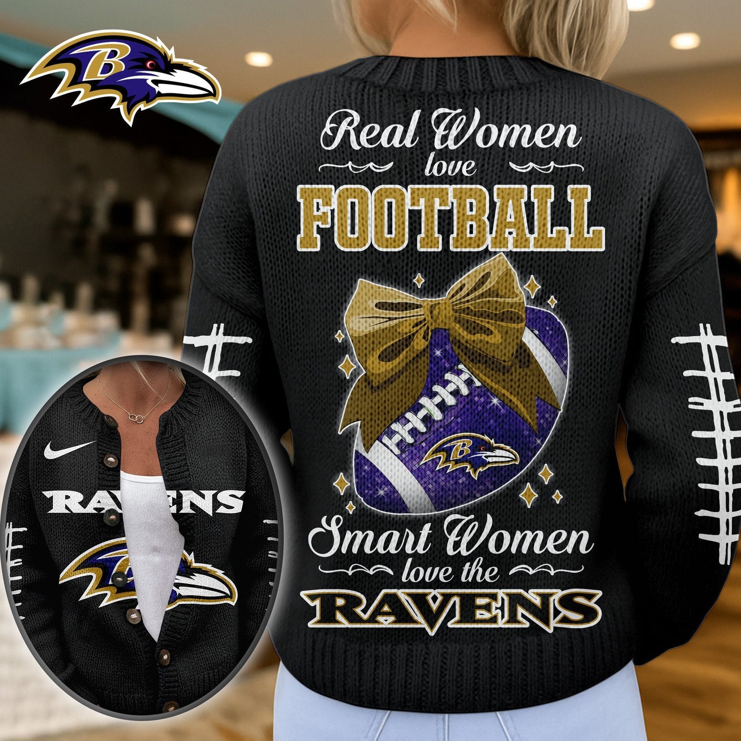 Premium NFL X BAL Smart Woman Love Football Cozy Split Knit Cardigan NDT NHM