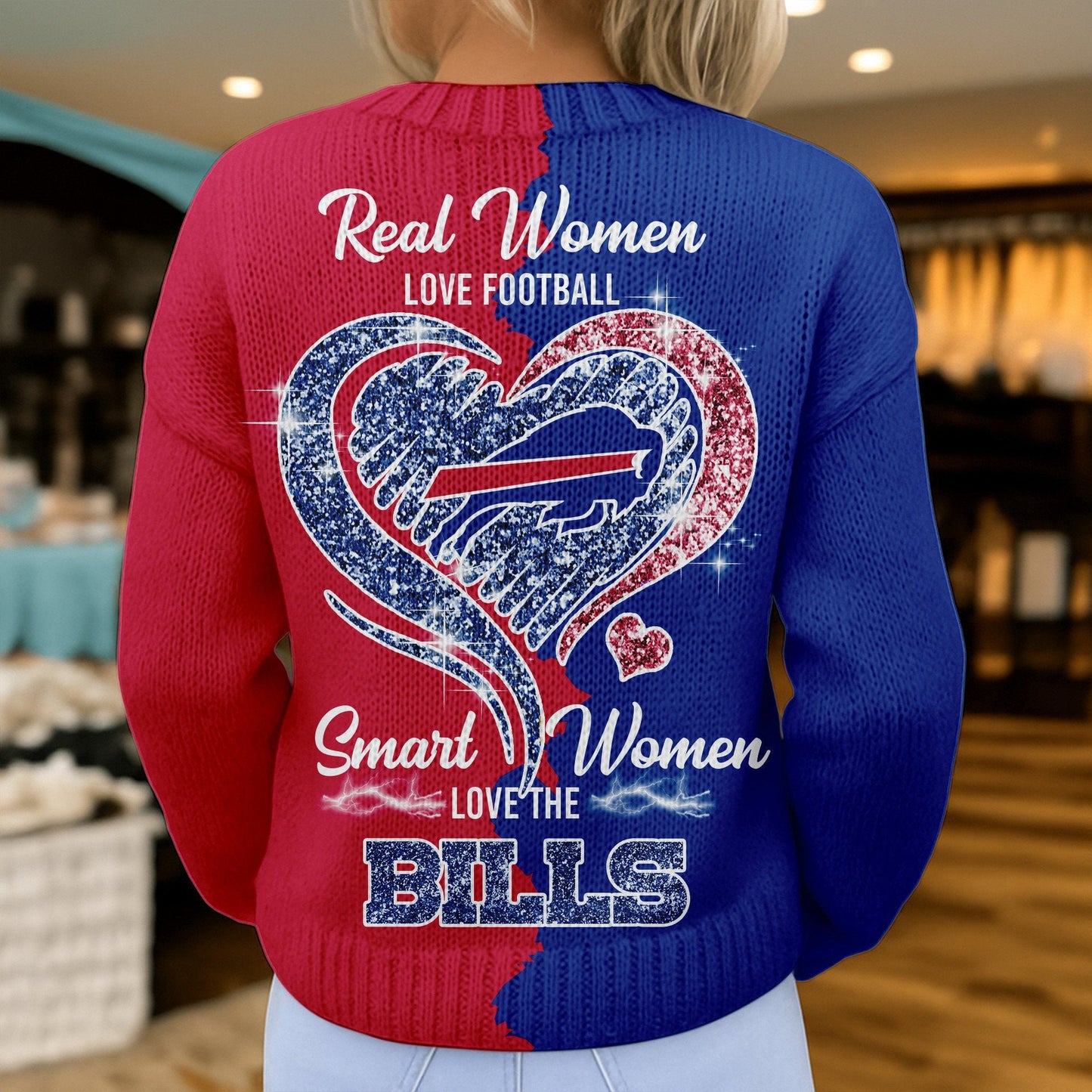 Premium NFL X BUF Smart Woman Love Football Cozy Split Knit Cardigan V2 NDT NHM