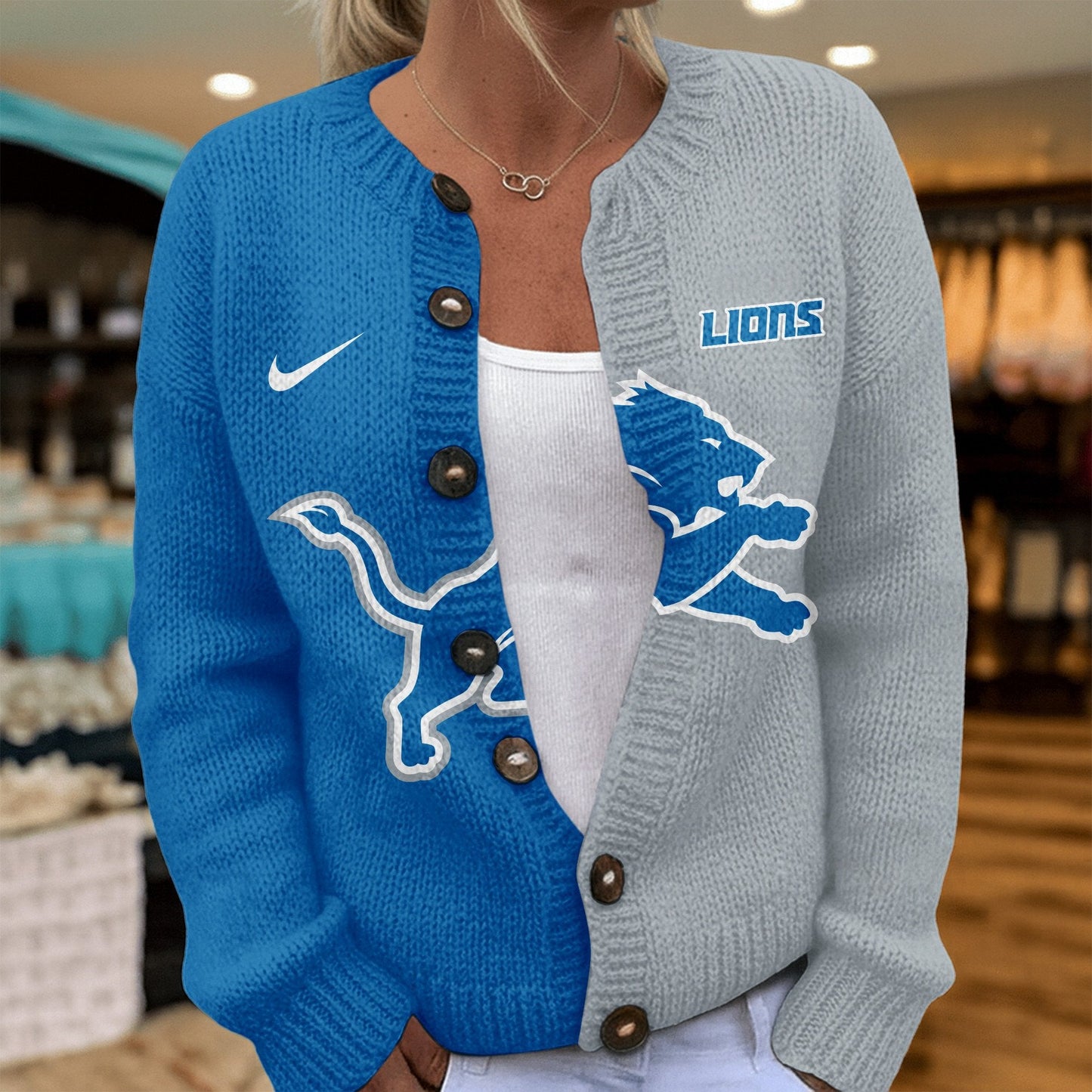 Premium NFL X DET Smart Woman Love Football Cozy Split Knit Cardigan V2 NDT NHM