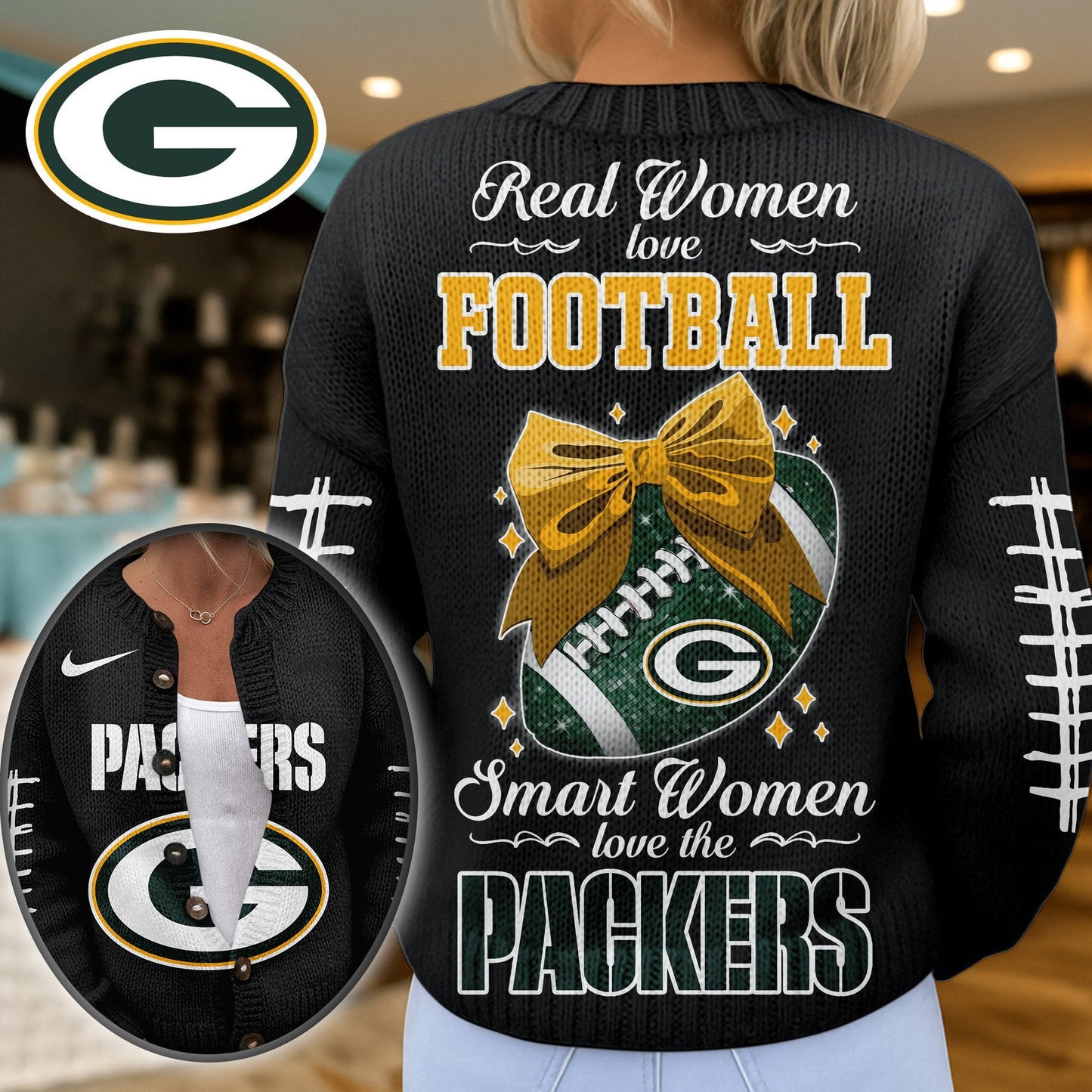 Premium NFL X GB Smart Woman Love Football Cozy Split Knit Cardigan NDT NHM