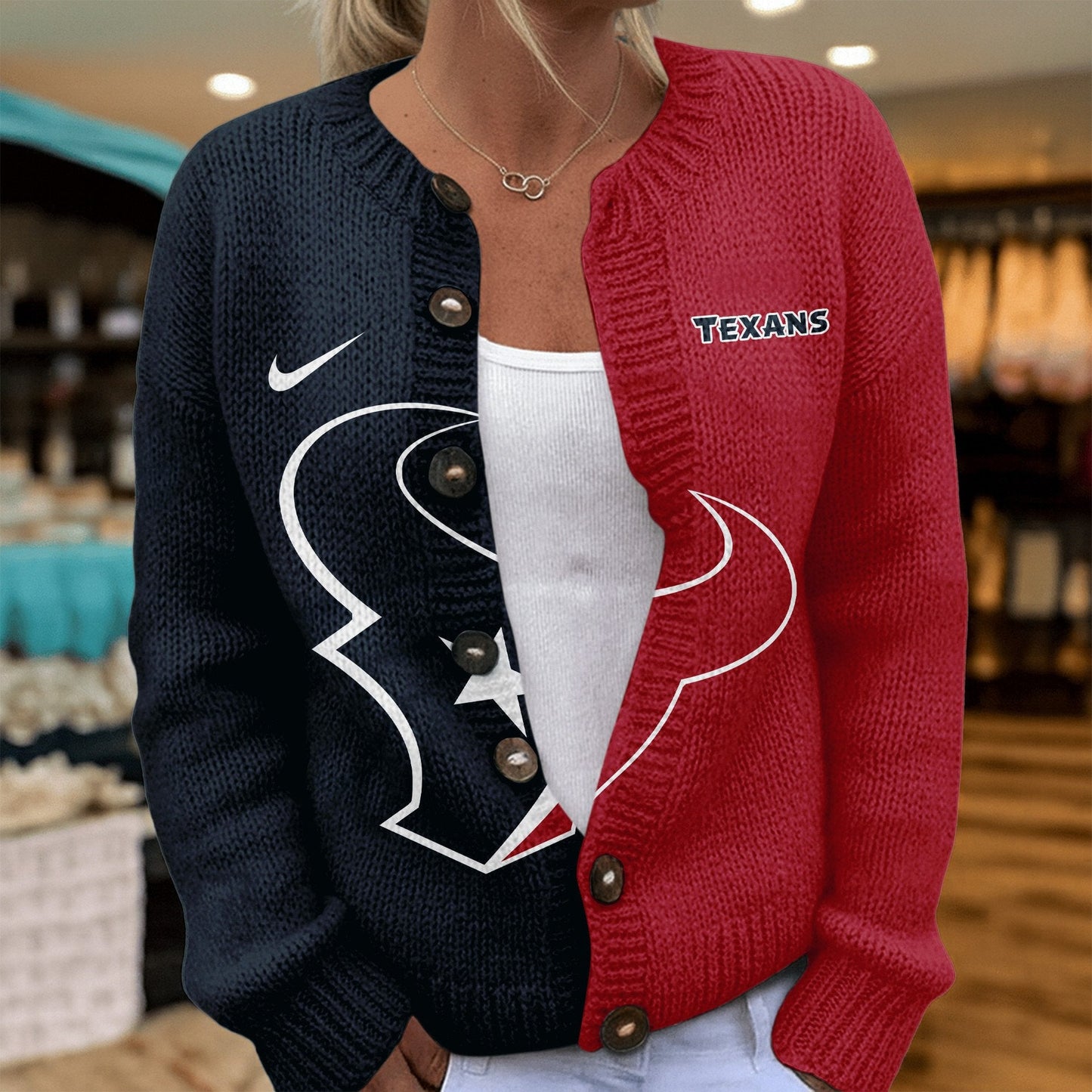 Premium NFL X HOU Smart Woman Love Football Cozy Split Knit Cardigan V2 NDT NHM
