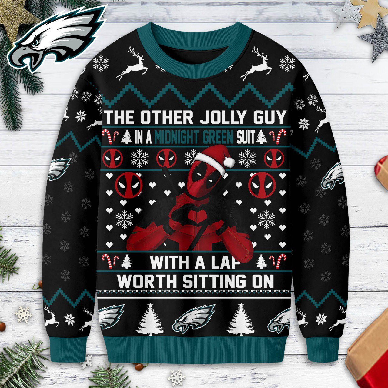 Premium NFL x PHI Deadpool Christmas Ugly Sweater NDT NHM 131125
