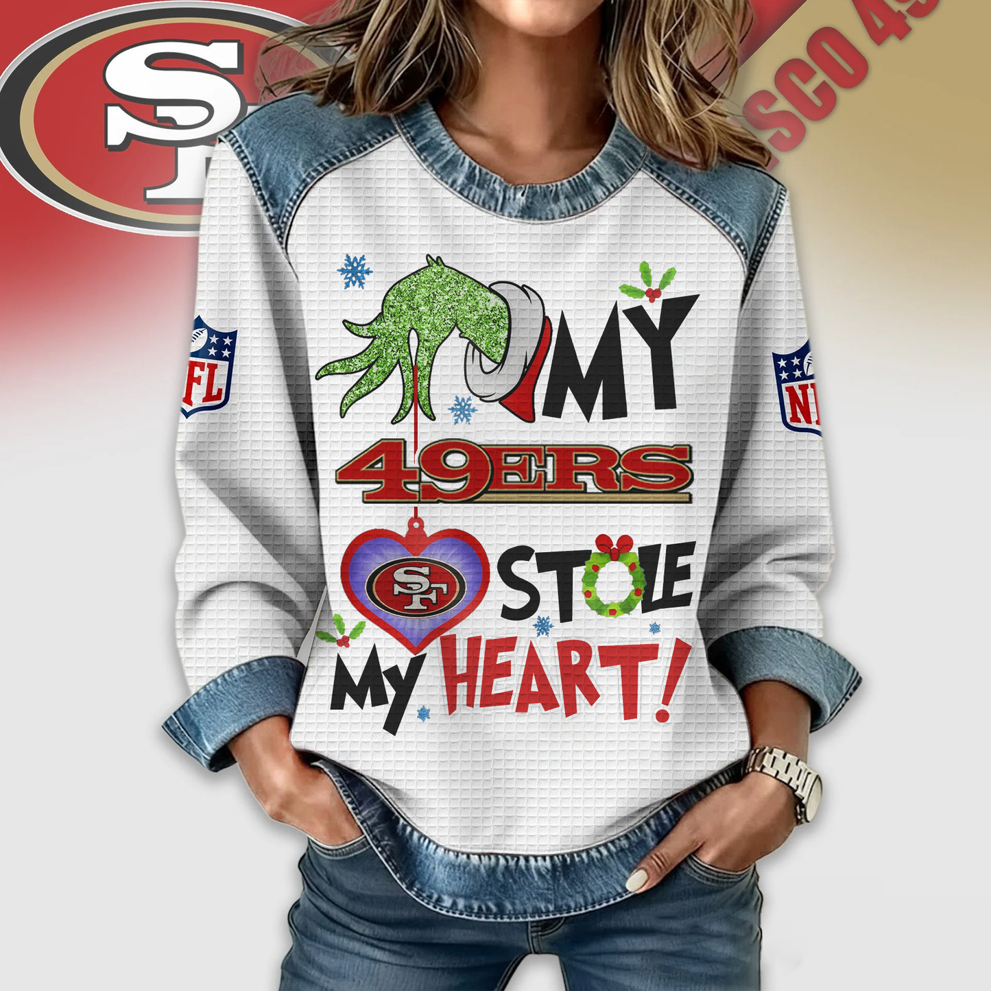 SF49 Premium NFL Grinch Women‘s Casual Sweatshirt DDT 081125 NTL