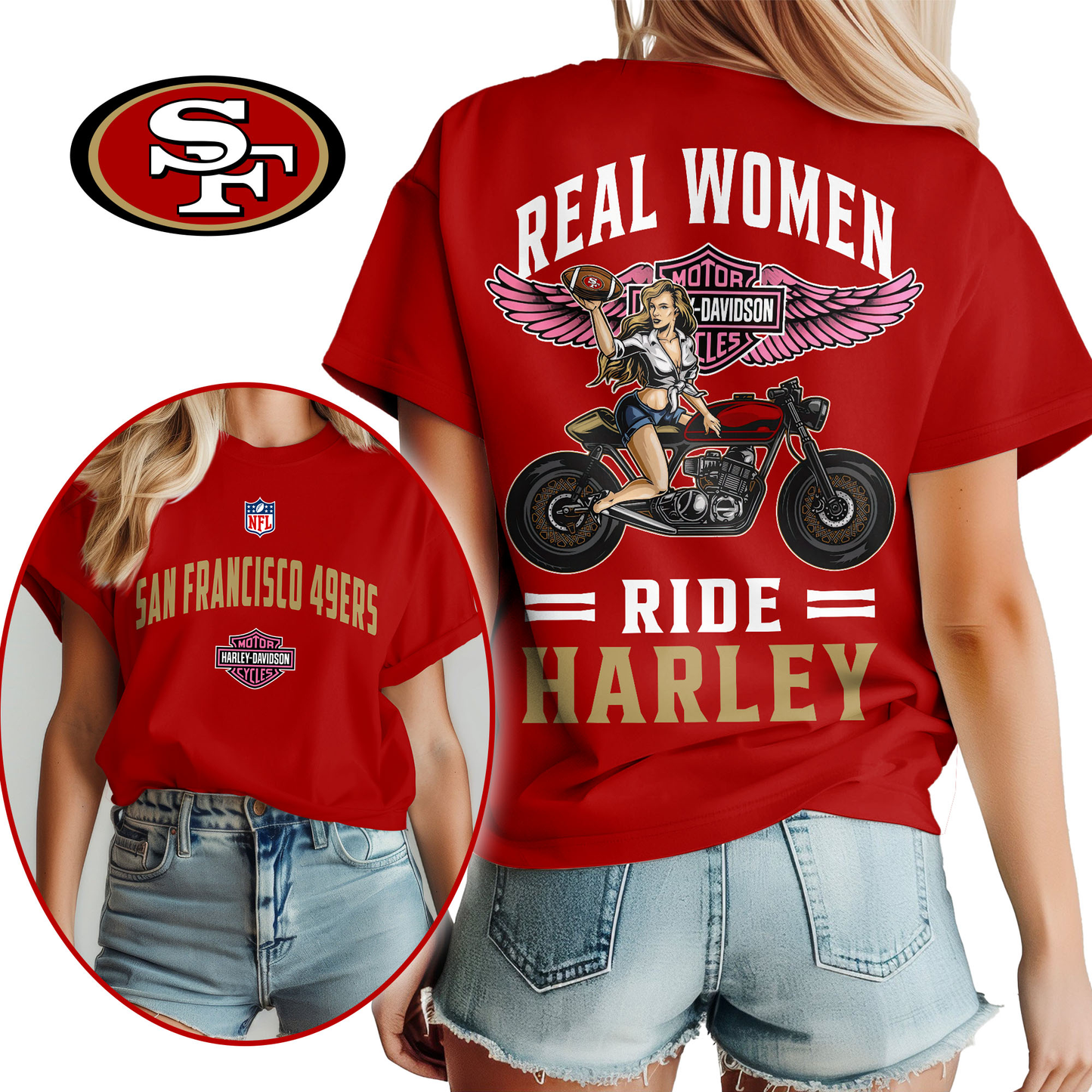 SF49 Premium NFL Real Women Ride Harley 3D Shirt DDT CTND