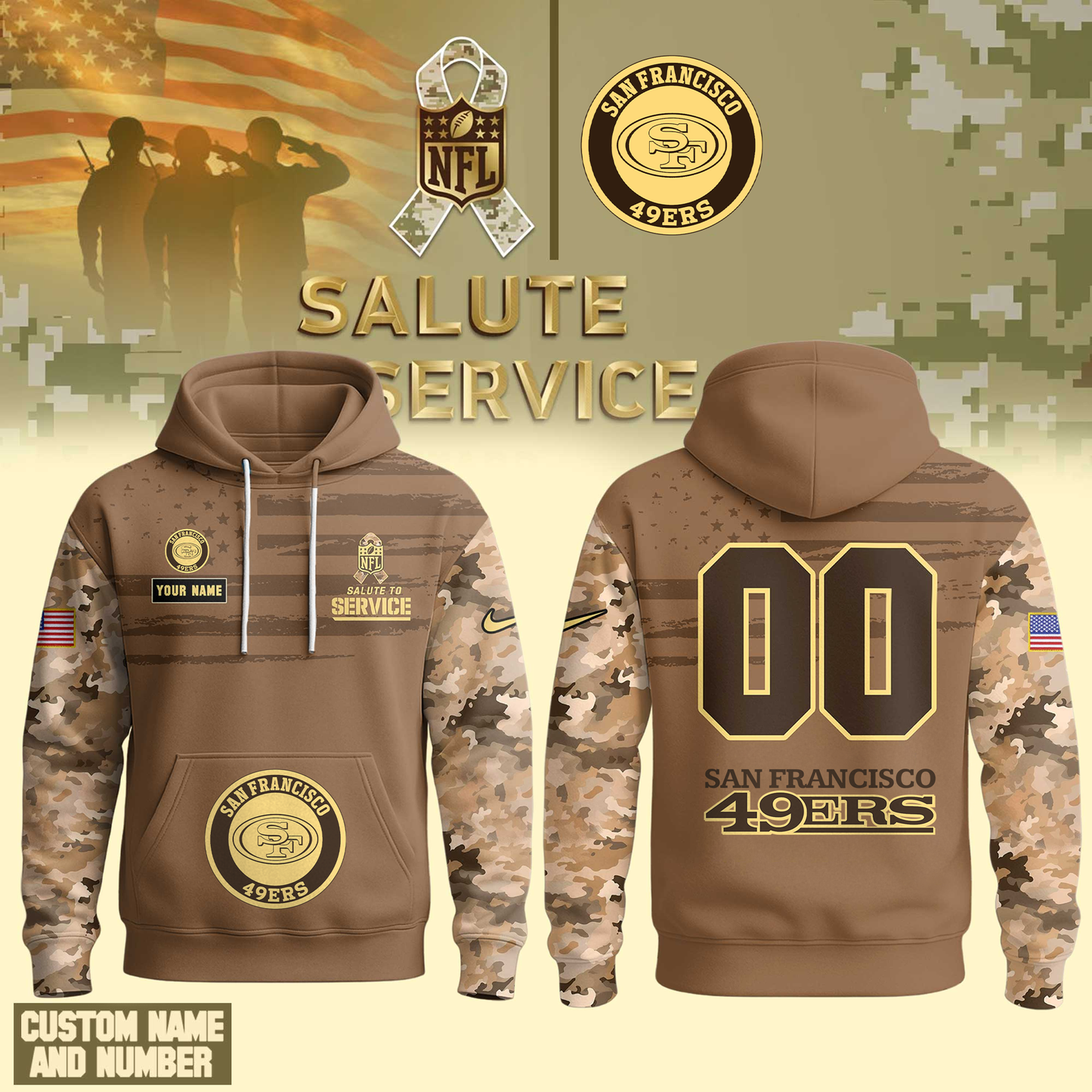 SF49 Premium NFL Salute To Service Hoodie DDT NTL