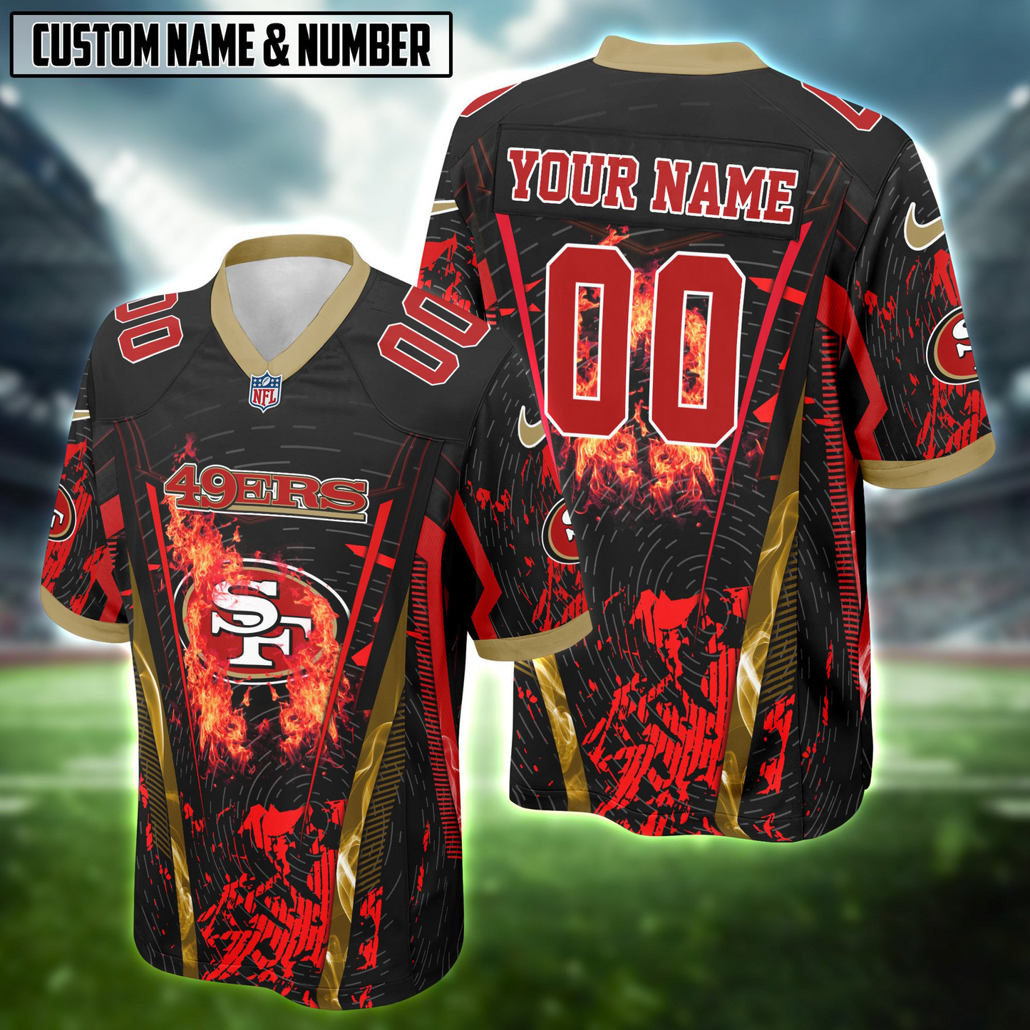 NFL Fire Abstract Grunge Texture Football Jersey DDT CTND