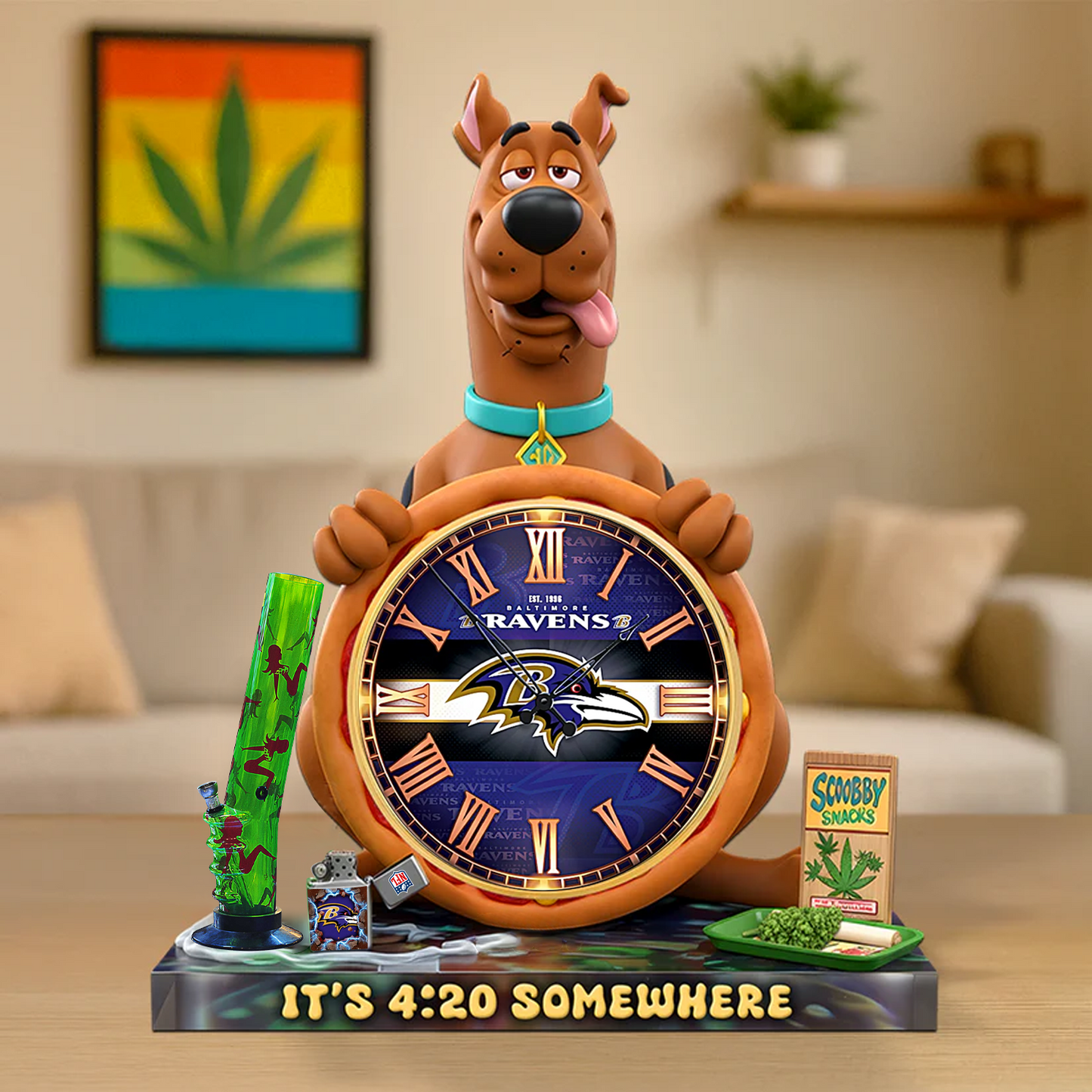 A Playful Pup Desk Clock Plaque - CHRISTMAS SCOOBIDO- BAL Gift For Weed Lovers NDT TDT
