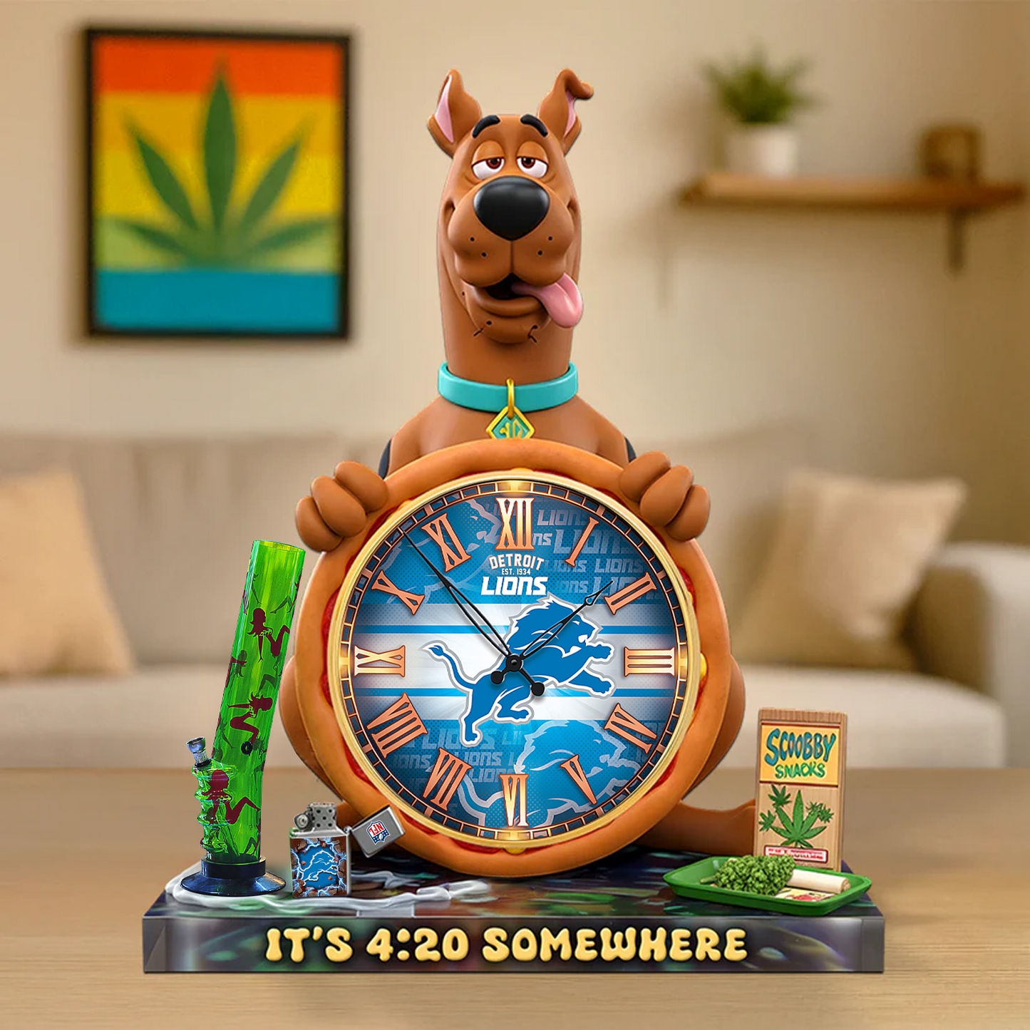 A Playful Pup Desk Clock Plaque - CHRISTMAS SCOOBIDO- DET Gift For Weed Lovers NDT TDT