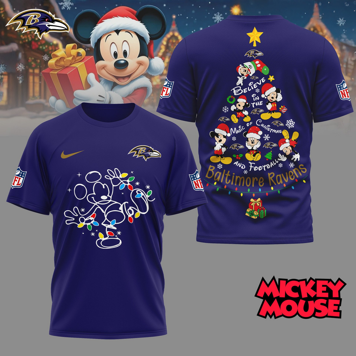 BR Premium NFL Mickey Mouse Christmas 3D Shirt DDT CTND