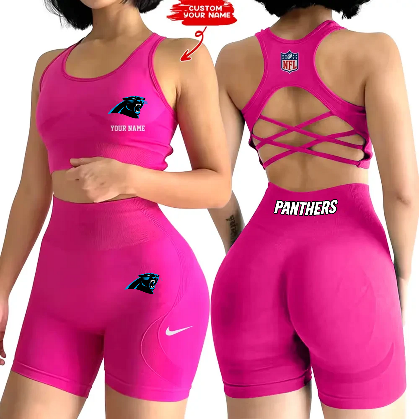 CAR x NFL 2-PCS Women's Seamless Yoga Set Sexy Sport Bra High Waist Sports Shorts DATND TANTD
