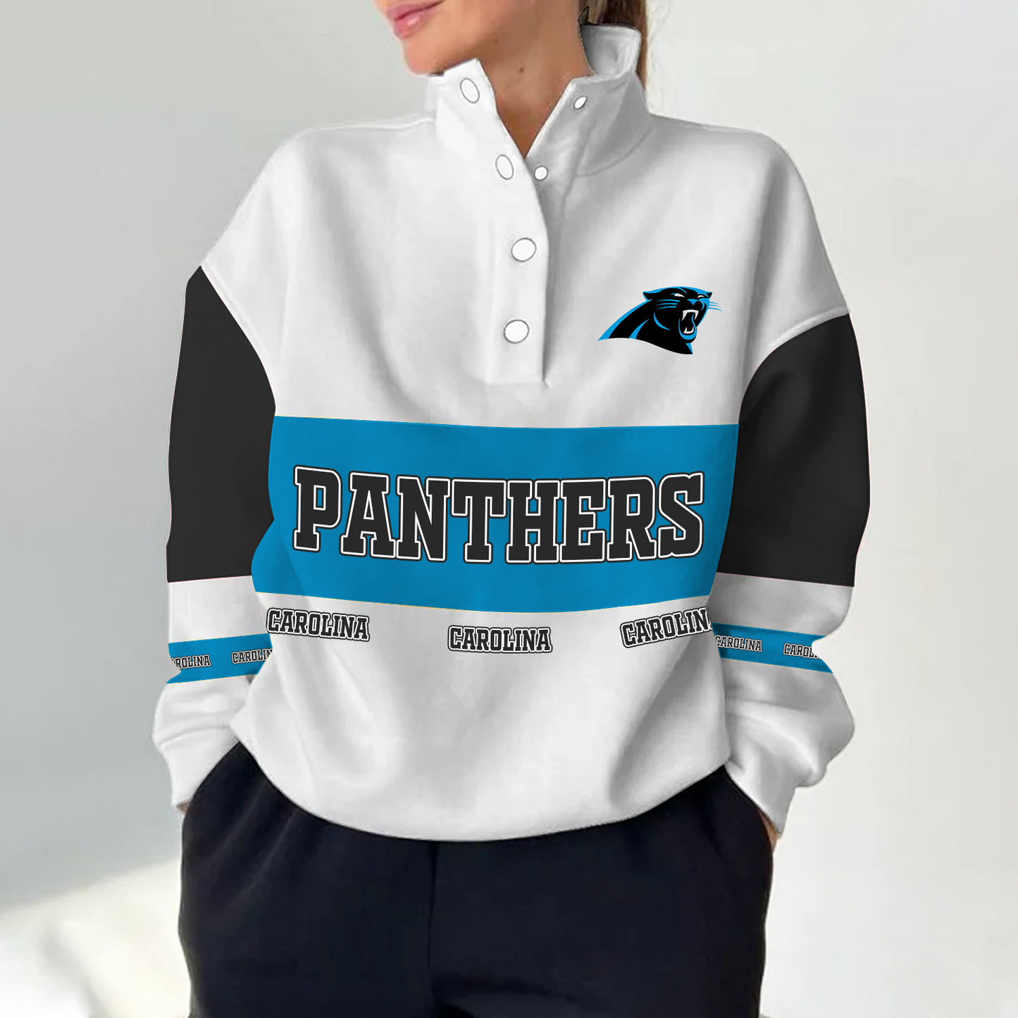 CAR x NFL Women's Retro Casual Snap Mockneck Pullover DATND TANTD