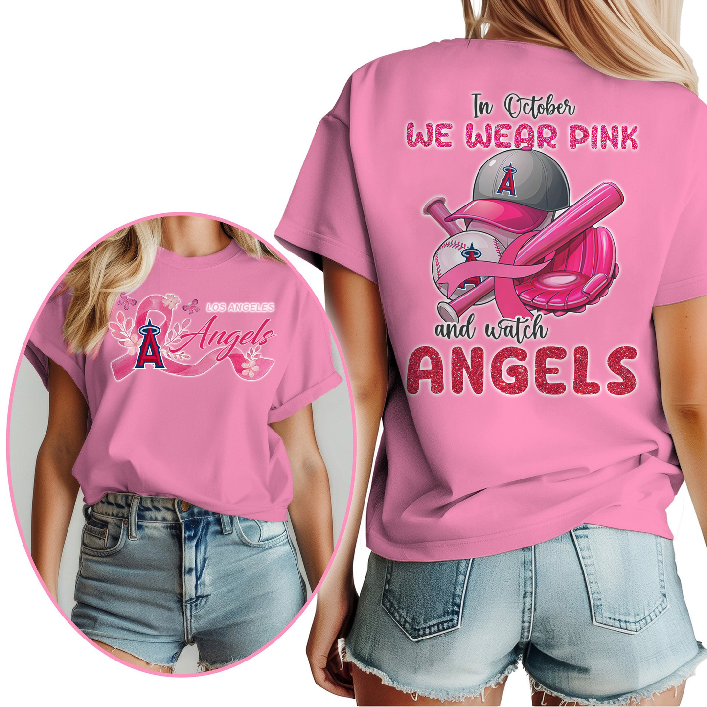 In October We Wear Pink And Watch MLB LAA Shirt DDT NTL