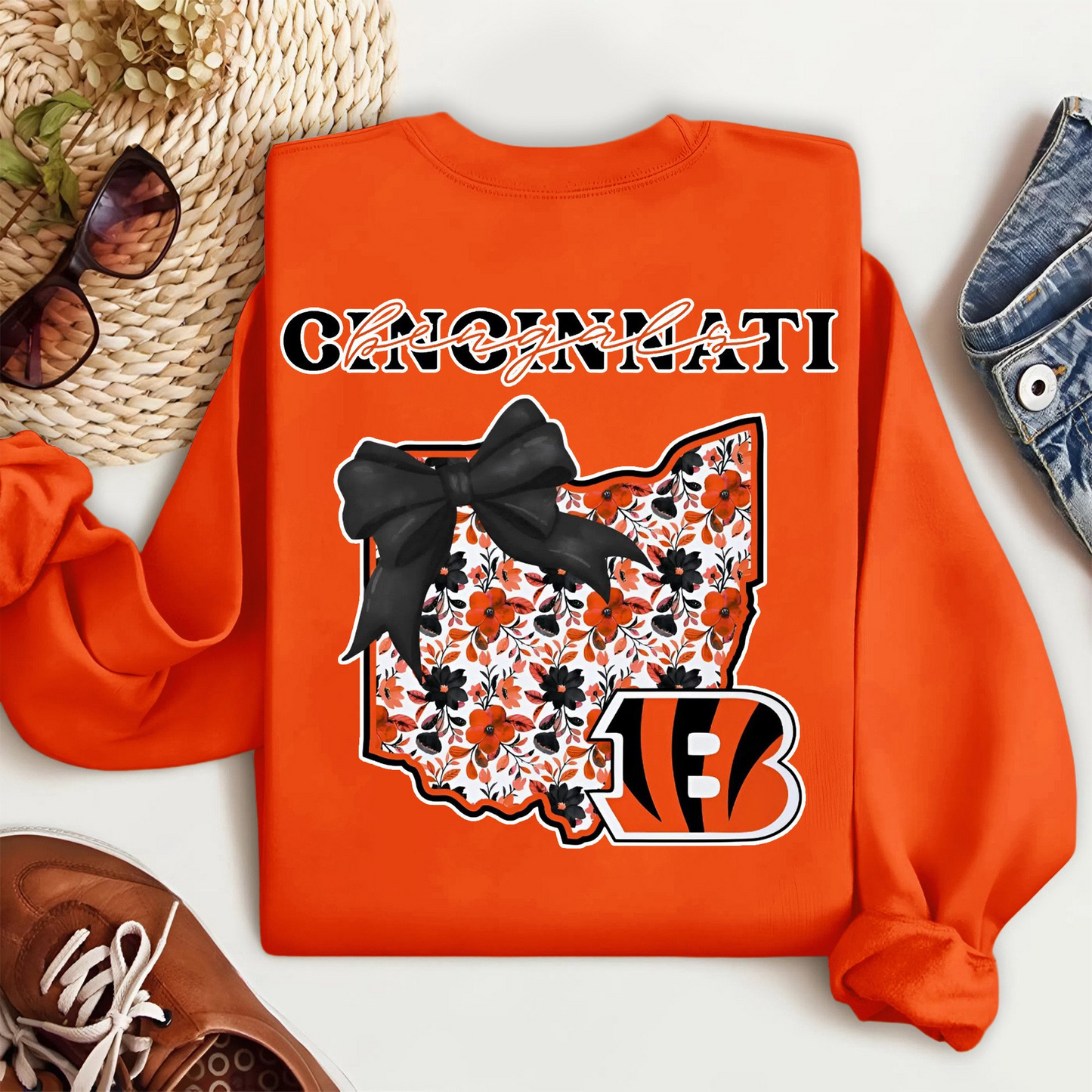 CIN Premium NFL Cozy State Bow Sweatshirt DDT NTL