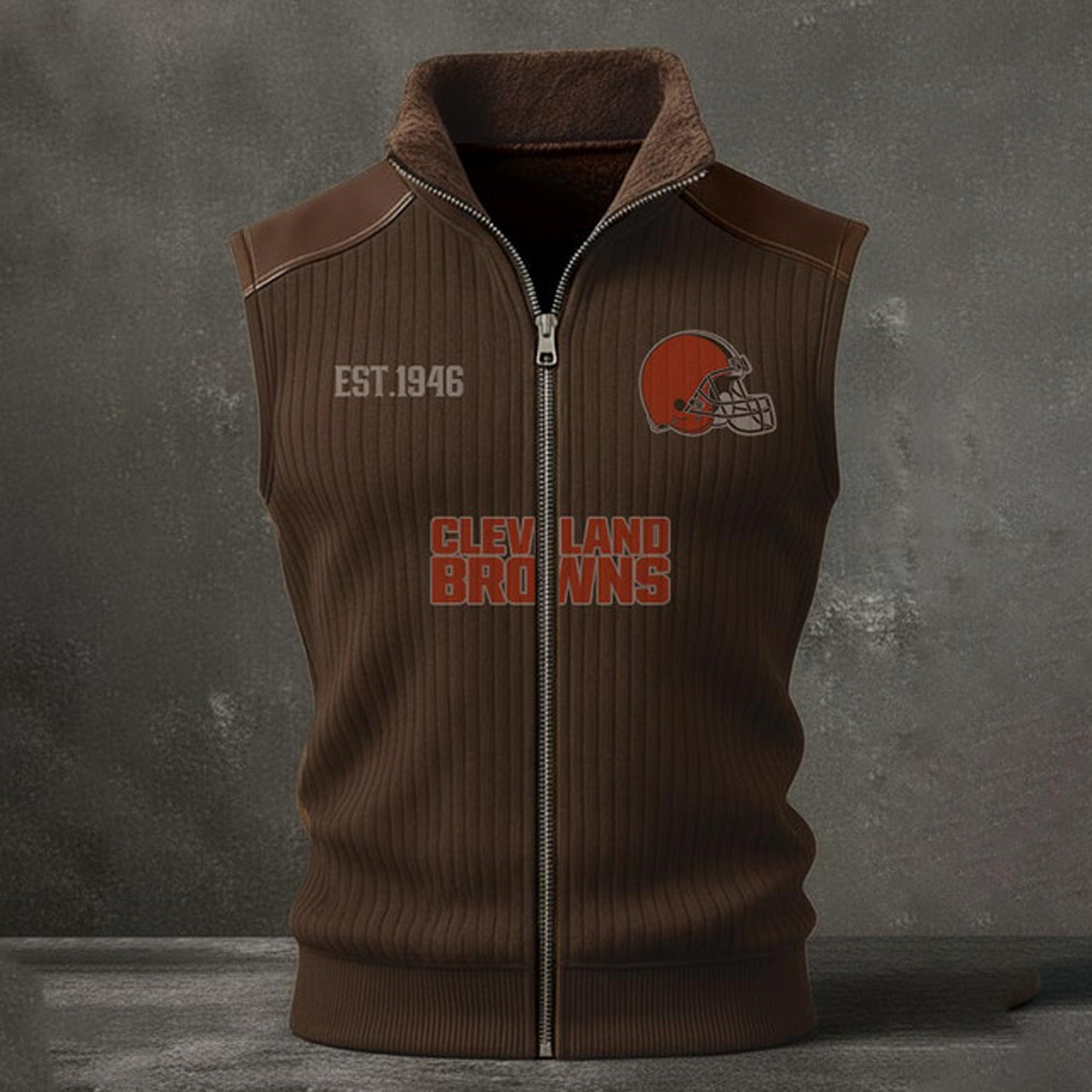CLE X NFL Retro Knit Ribbed Sleeveless Vest Jacket V1 NAK NHT