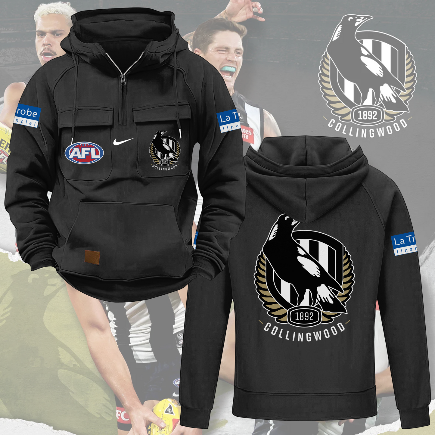 Collingwood Magpies AFL 2025 Quarter Zip Hoodie TM NTA V1