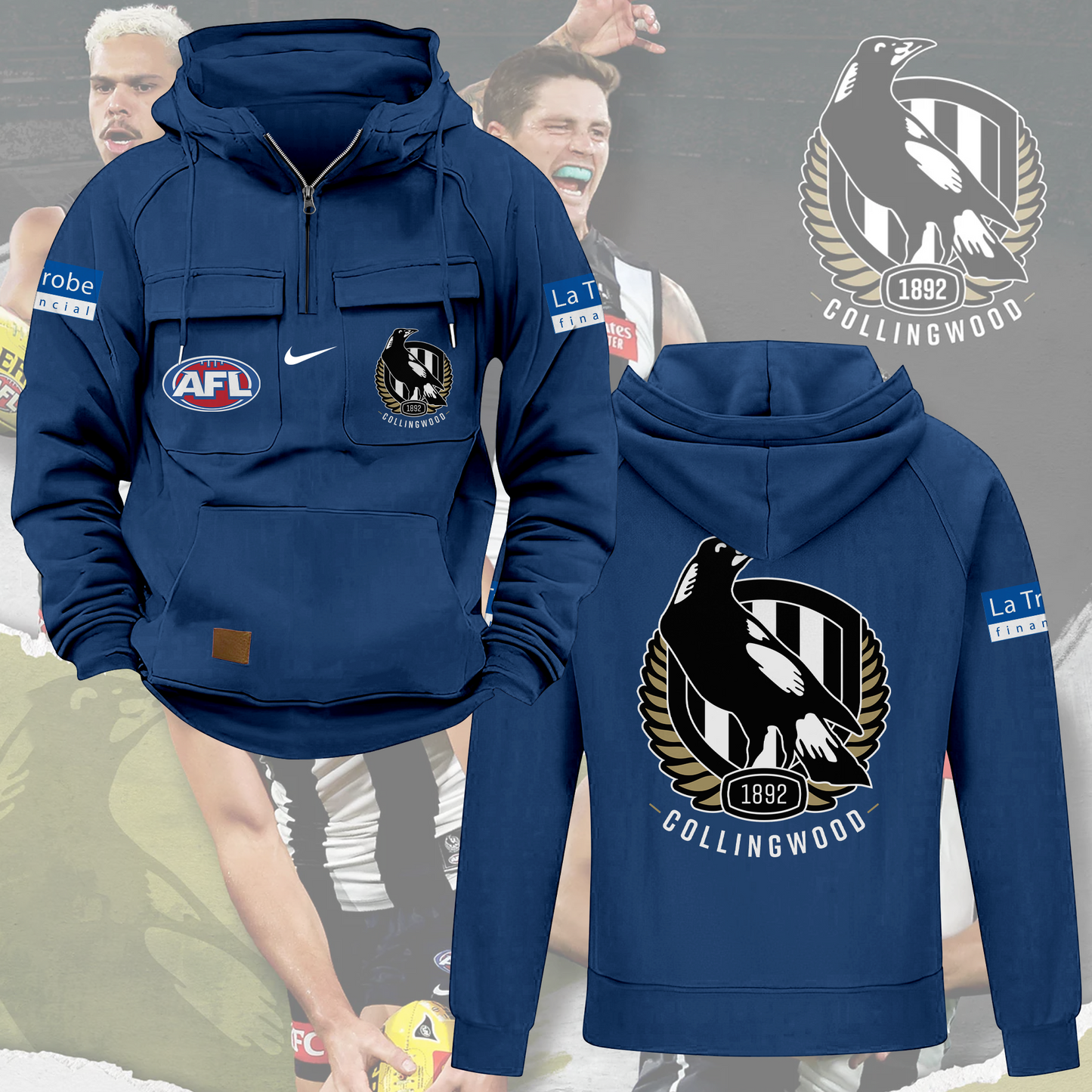 Collingwood Magpies AFL 2025 Quarter Zip Hoodie TM NTA V3