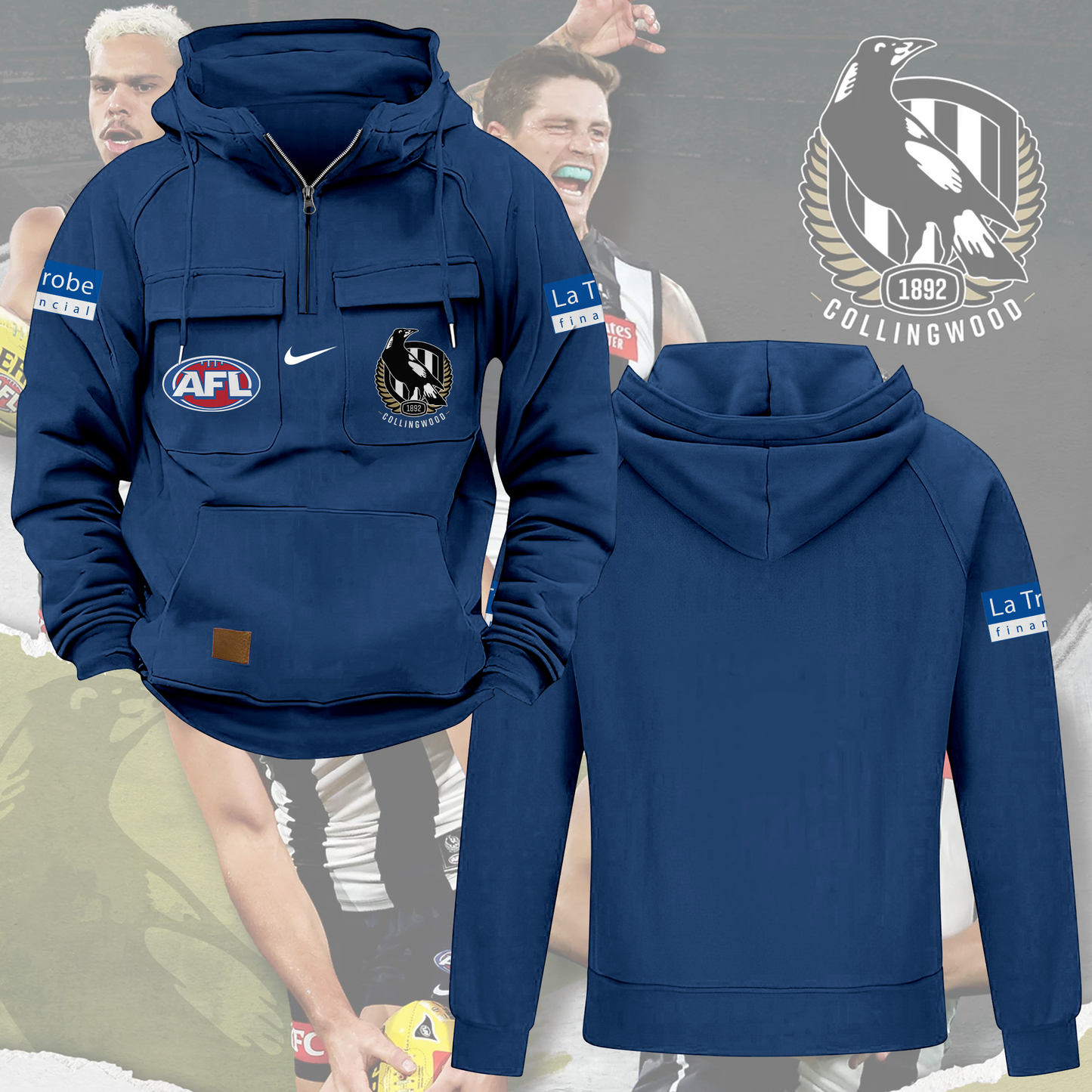 Collingwood Magpies AFL 2025 Quarter Zip Hoodie TM NTA V4