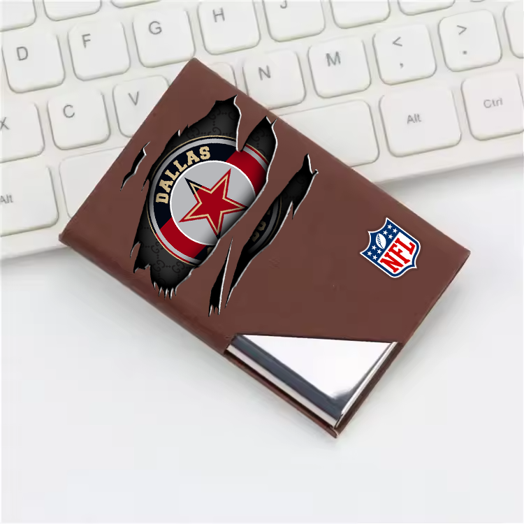 Custom Name Dallas Cowboys Card Holder PU Leather Name Card Holder Card Case Stainless Steel Credit Cards Pocket V1
