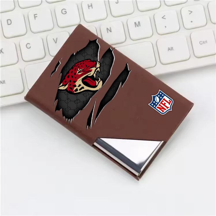 Custom Name Jacksonville Jaguars Card Holder PU Leather Name Card Holder Card Case Stainless Steel Credit Cards Pocket V1