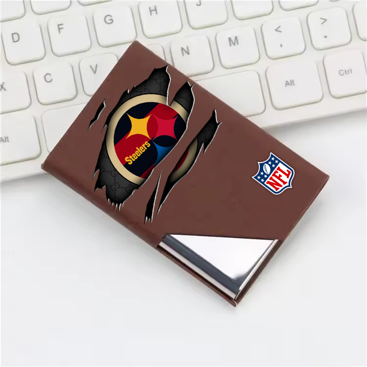 Custom Name Pittsburgh Steelers Card Holder PU Leather Name Card Holder Card Case Stainless Steel Credit Cards Pocket V1
